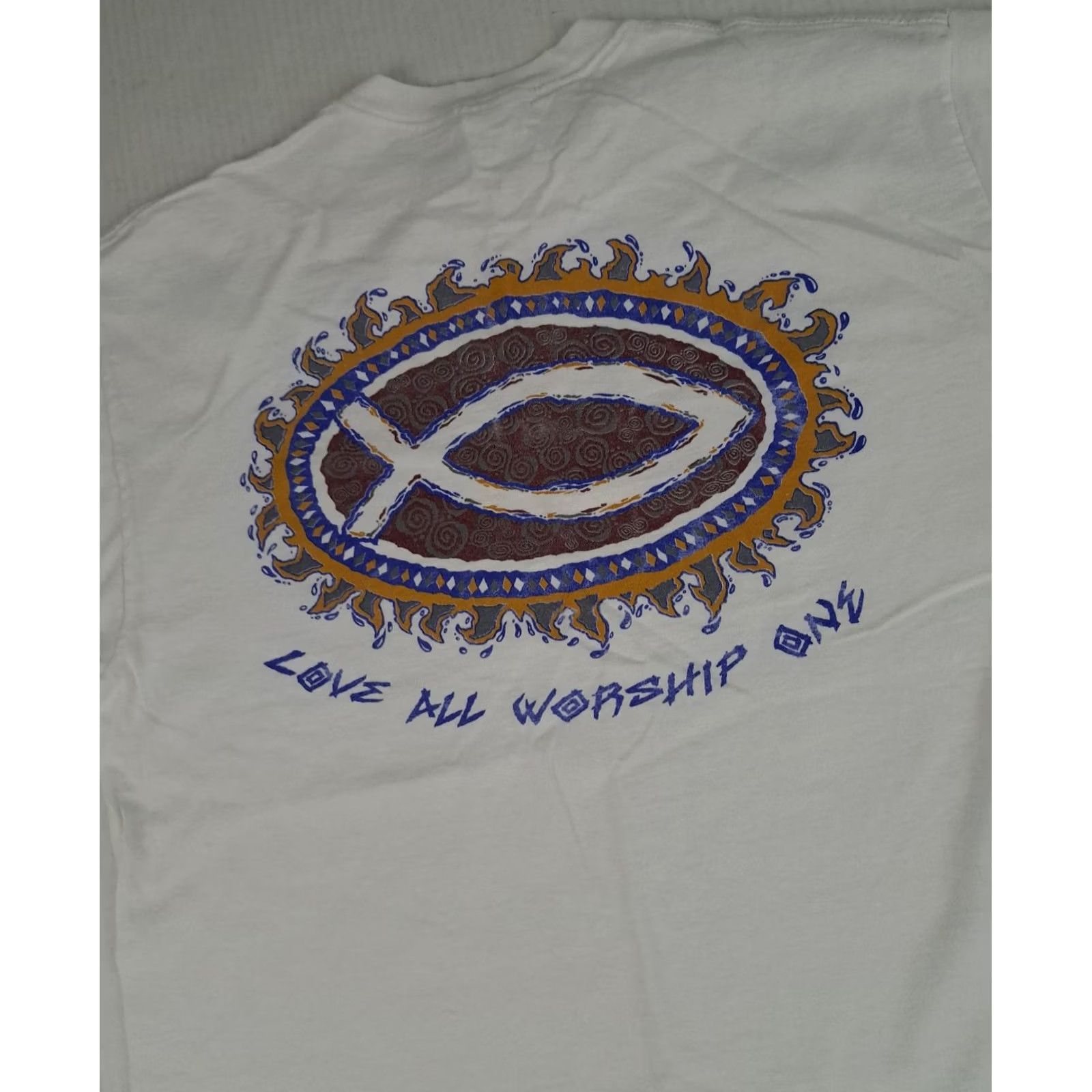 Delta VINTAGE Delta Pro Weight T-Shirt White 90s Love God Graphic Print Unisex Adults XL Short Sleeve Crew Neck Mens Womens Size US XL / EU 56 / 4 - 5 Thumbnail