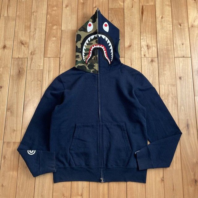 Bape BAPE 1st Camo Green x Navy Shark Full Zip Hoodie APE NIGO Size US M / EU 48-50 / 2 - 1 Thumbnail