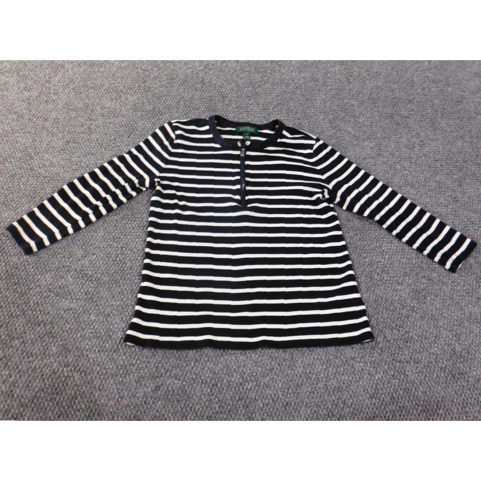 Ralph Lauren Lauren Ralph Lauren Blouse Shirt Knit Cotton Zip Long Sleeve Black Striped M Womens Regular Modern Basic Casual Size M / US 6-8 / IT 42-44 - 2 Thumbnail