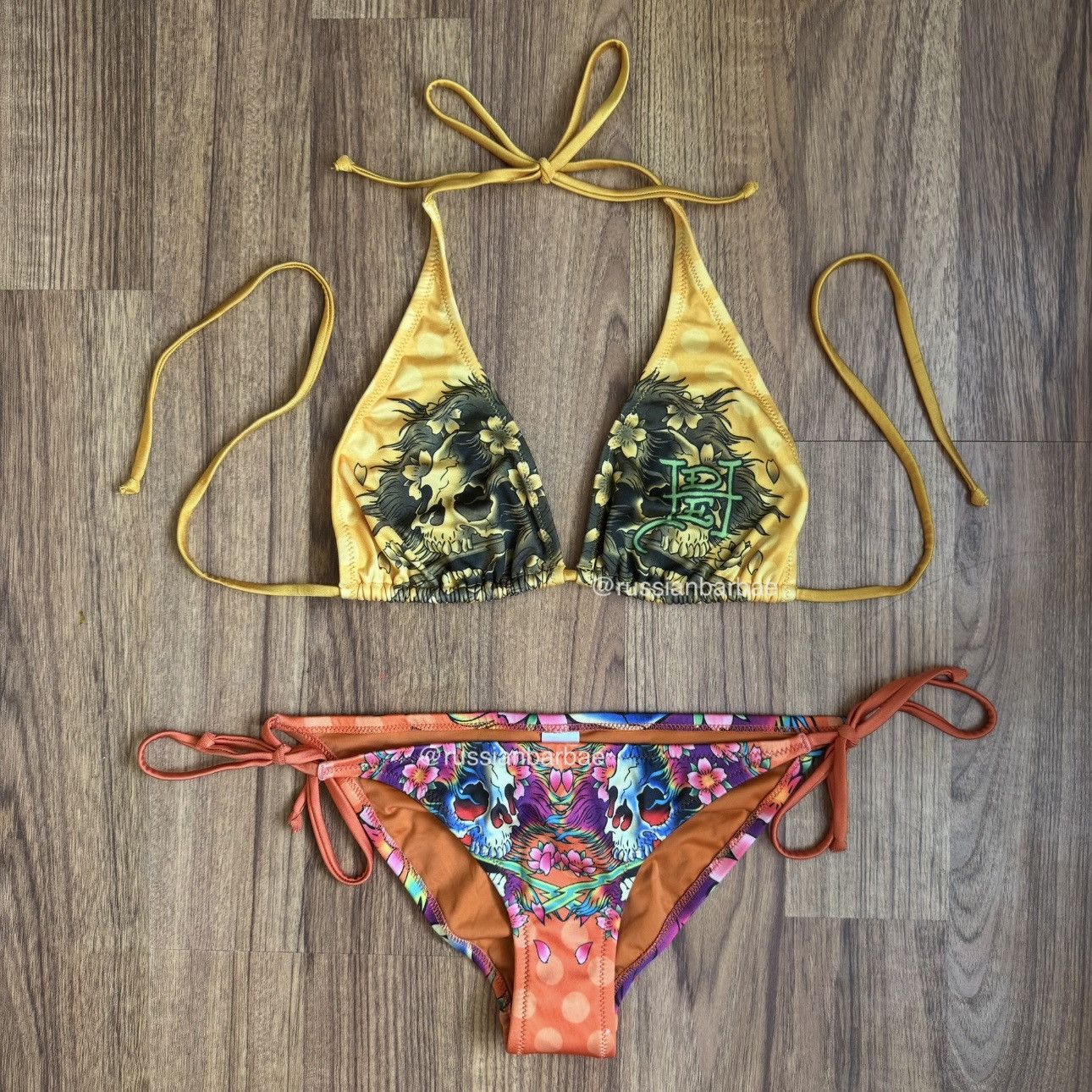 Ed Hardy ED HARDY Vintage Y2K Rare White Love Life Rose Bikini Set