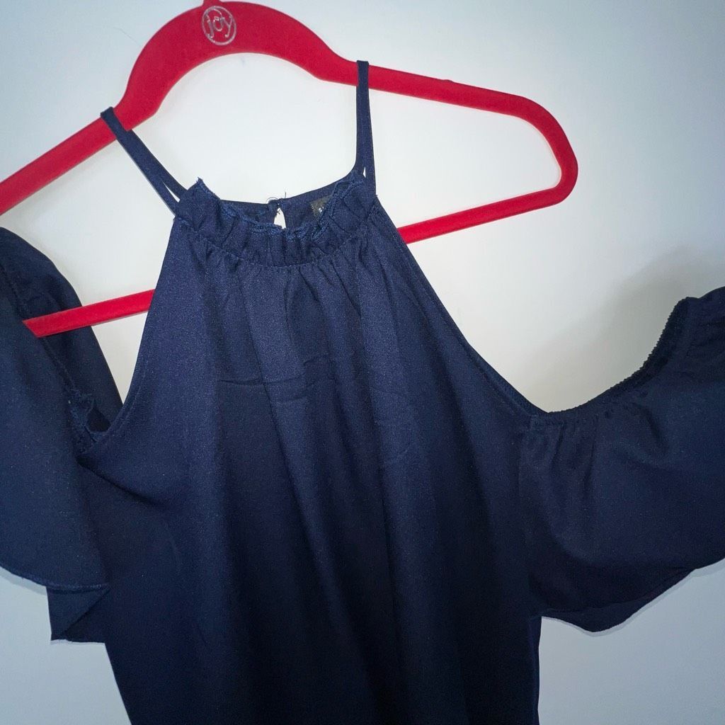 Shein SHEIN Navy Cold Shoulder Button Neck Blouse Size 4XL / US 24-26 - 4 Thumbnail