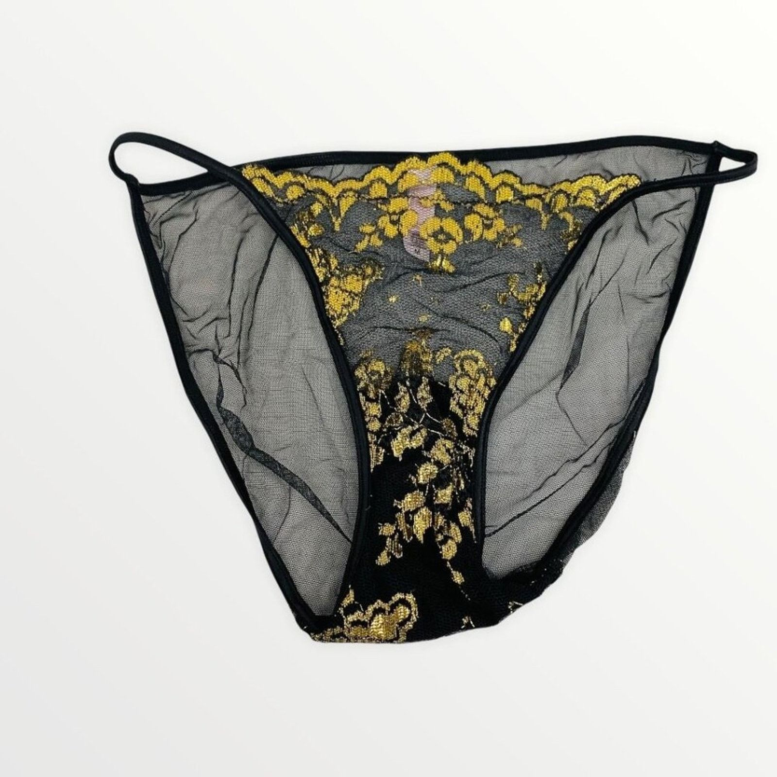 Vintage Victoria's Secret Black Sheer String Bikini Gold