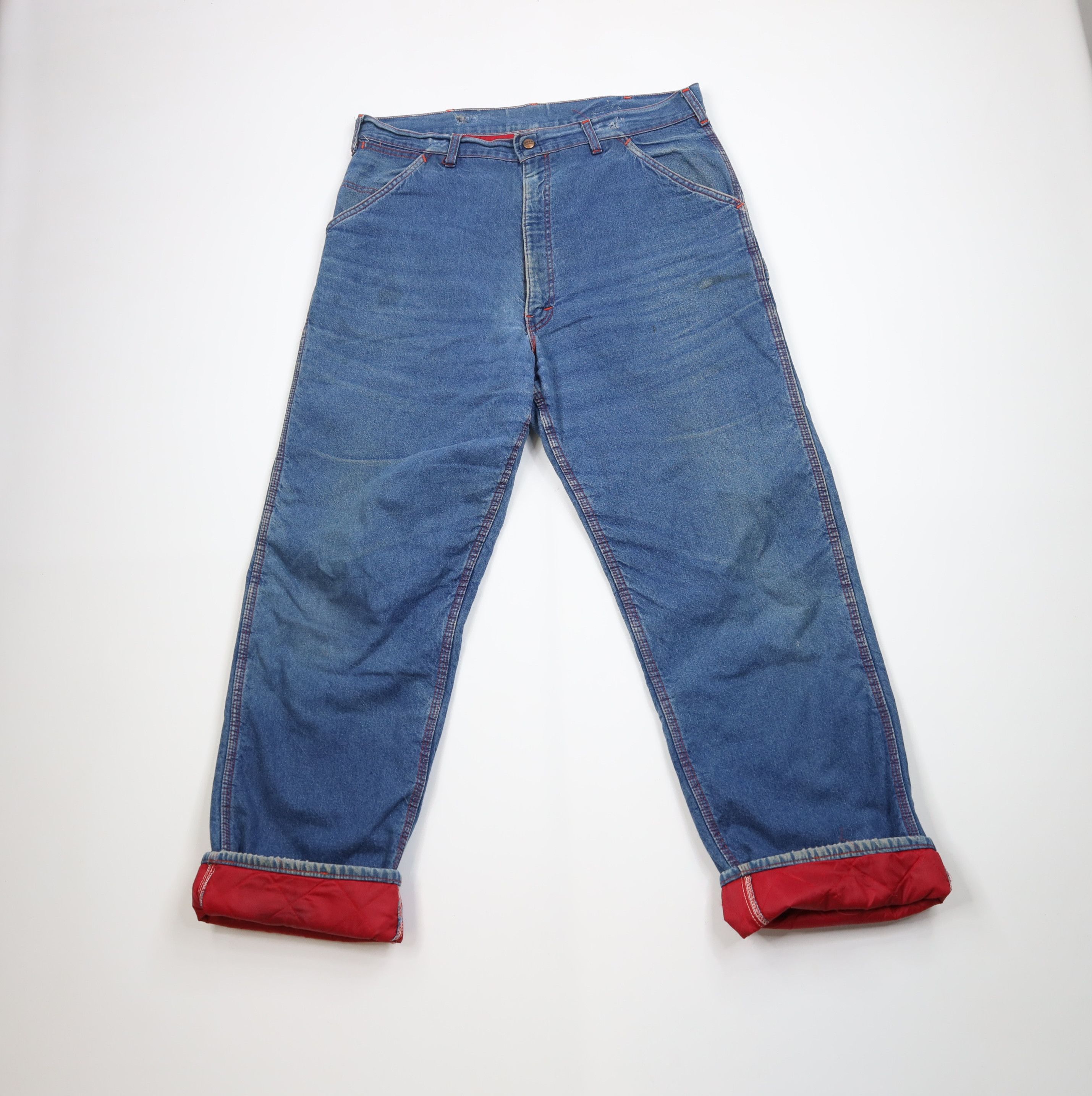 Vintage Vintage 70s Streetwear Lined Wide Leg Dungaree Jeans USA Size US 38 / EU 54 - 1 Thumbnail