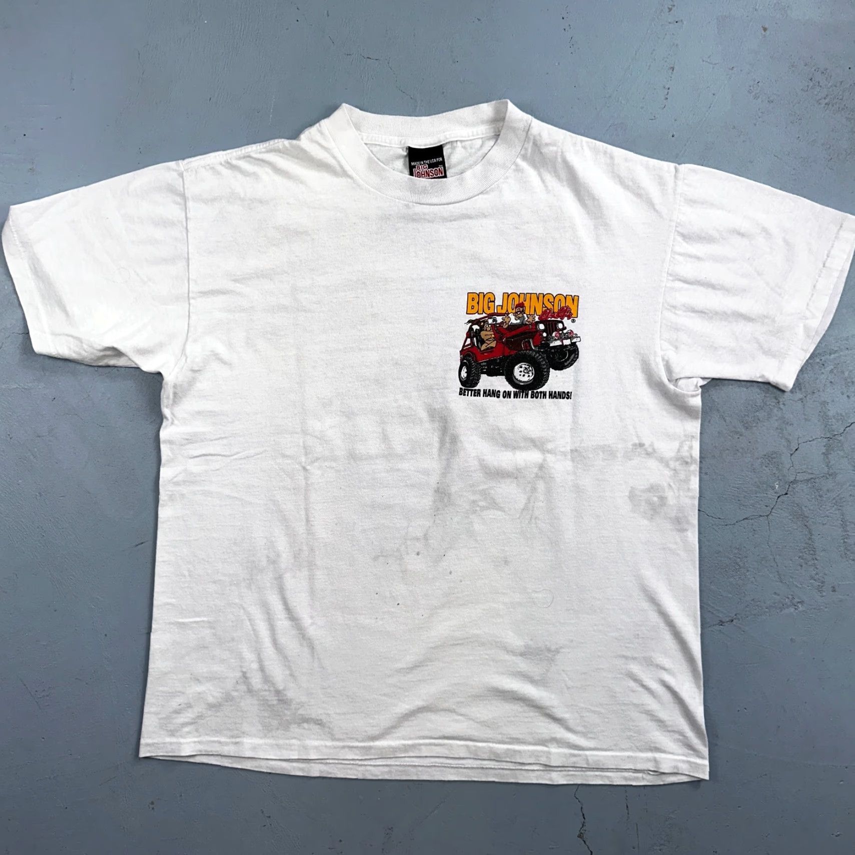 Big John VINTAGE Big Johnson T-Shirt Mens White Short Sleeve Crew Neck L 1997 90s Naughty Humor Trucks Graphic Print Vintage 70s 80s 90s Pattern Solid Size US L / EU 52-54 / 3 - 7 Thumbnail