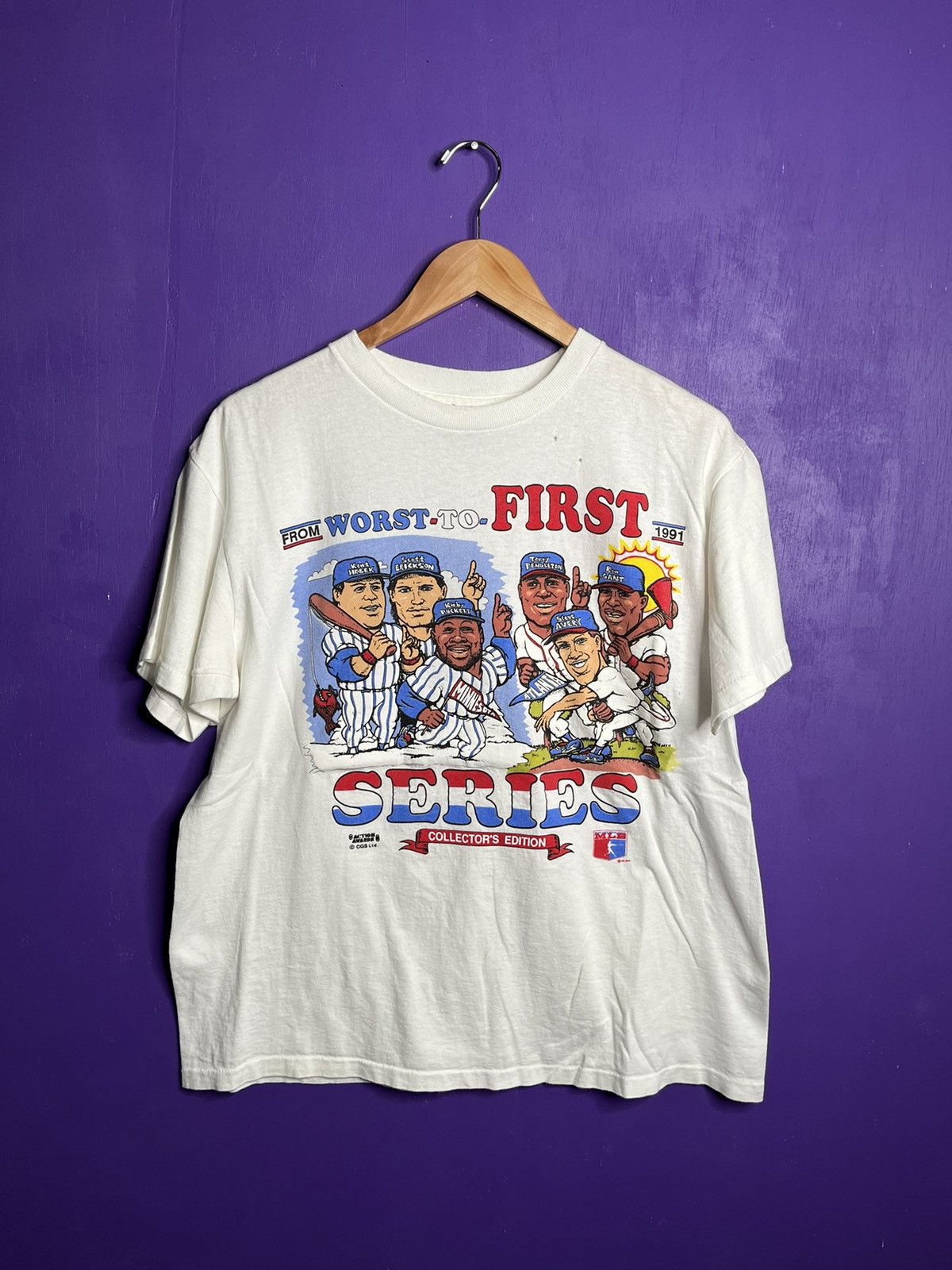 Vintage 1991 MLB World Series from worst to first t-shirt