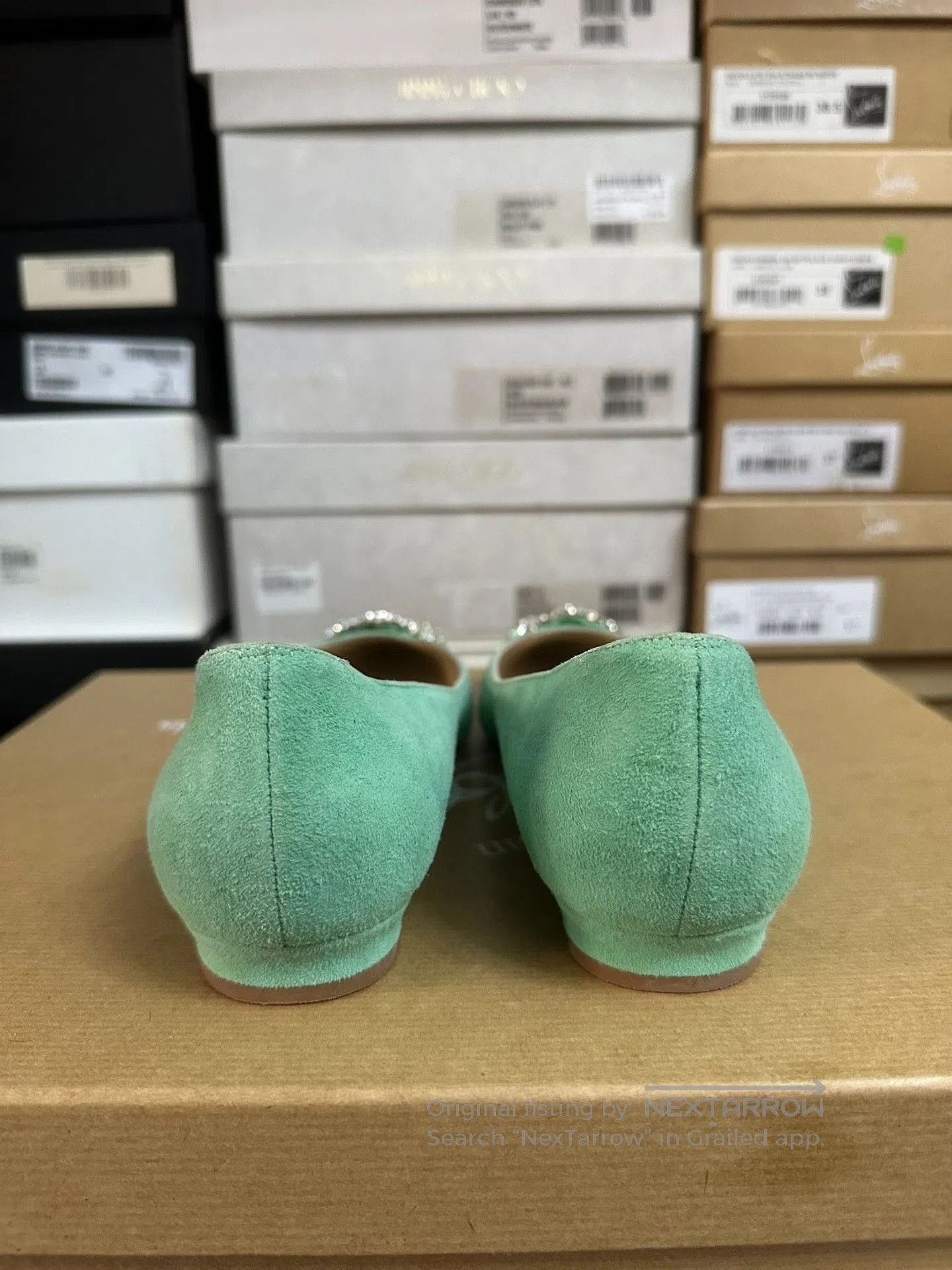 Manolo Blahnik Manolo Blahnik Mint Green Diamond Buckle Flats. Size US 7 / IT 37 - 3 Thumbnail