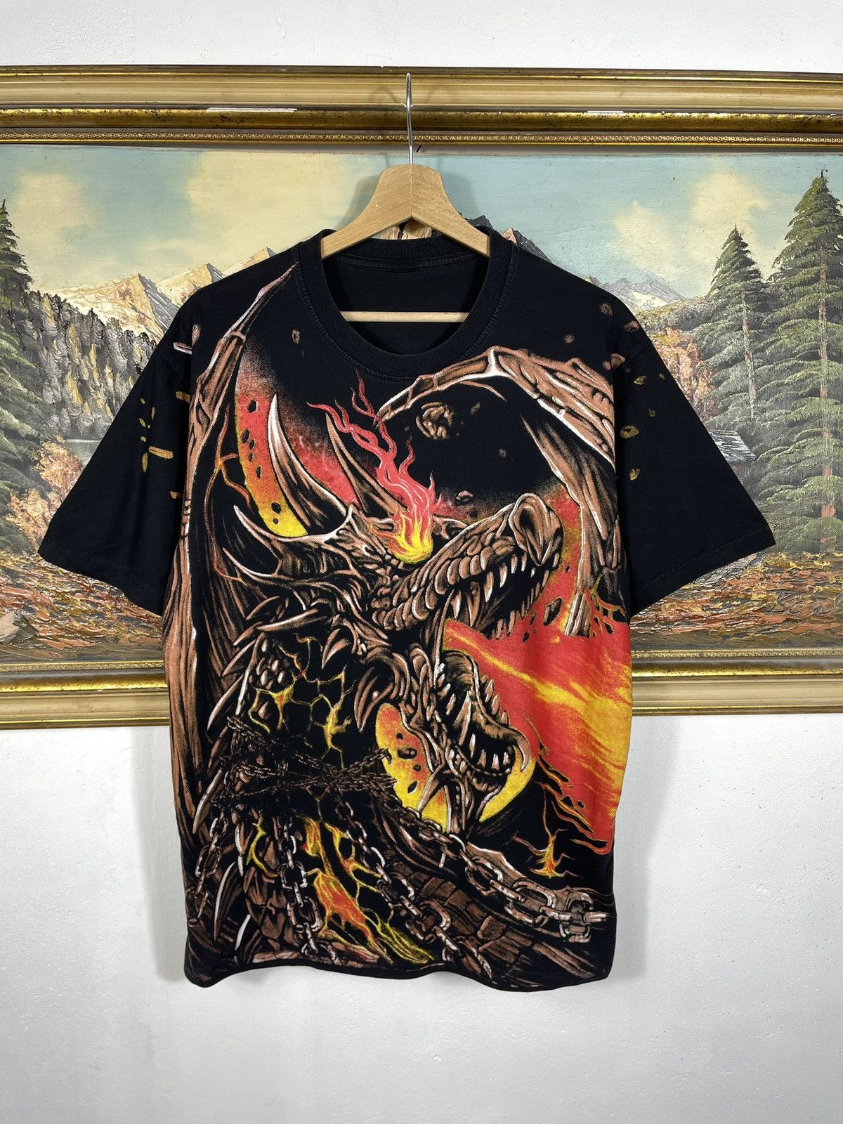Other Vintage Y2k Black Tee Big Dragon Graphic Avant Garde Fire Size US M / EU 48-50 / 2 - 1 Thumbnail