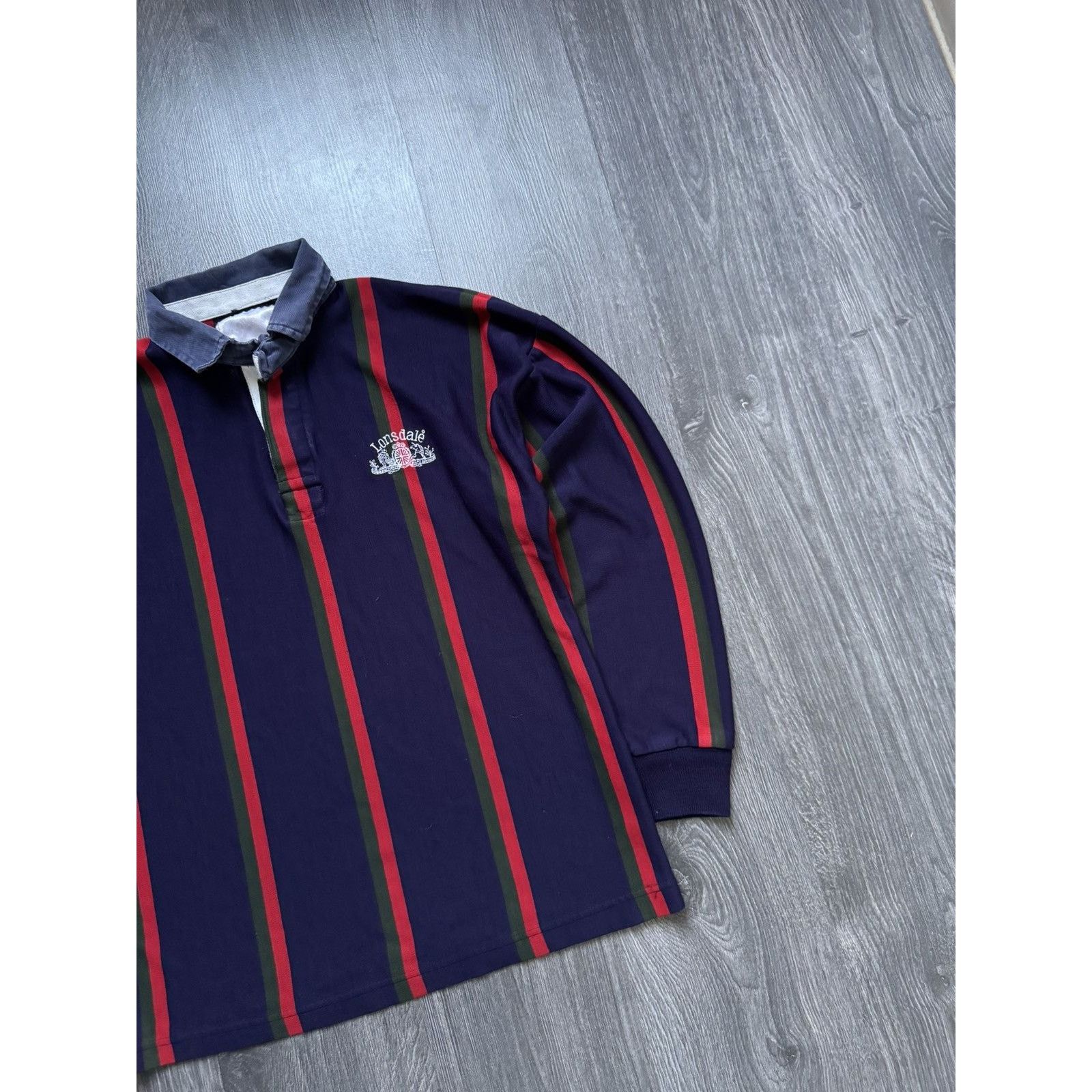 Lonsdale × Vintage 90s Vintage Lonsdale Striped Rugby Longsleeve Size US L / EU 52-54 / 3 - 3 Thumbnail