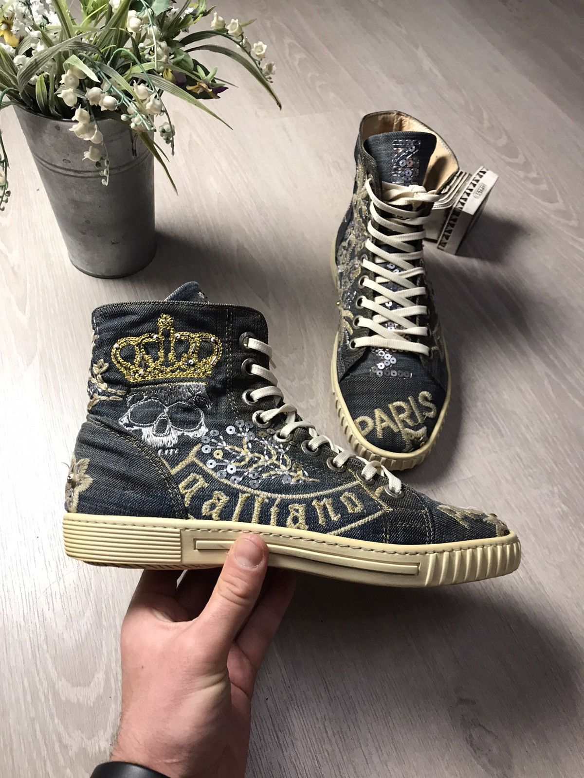 John Galliano Galliano High top denim rhinestones sneakers Size US 6 / EU 39 - 5 Thumbnail