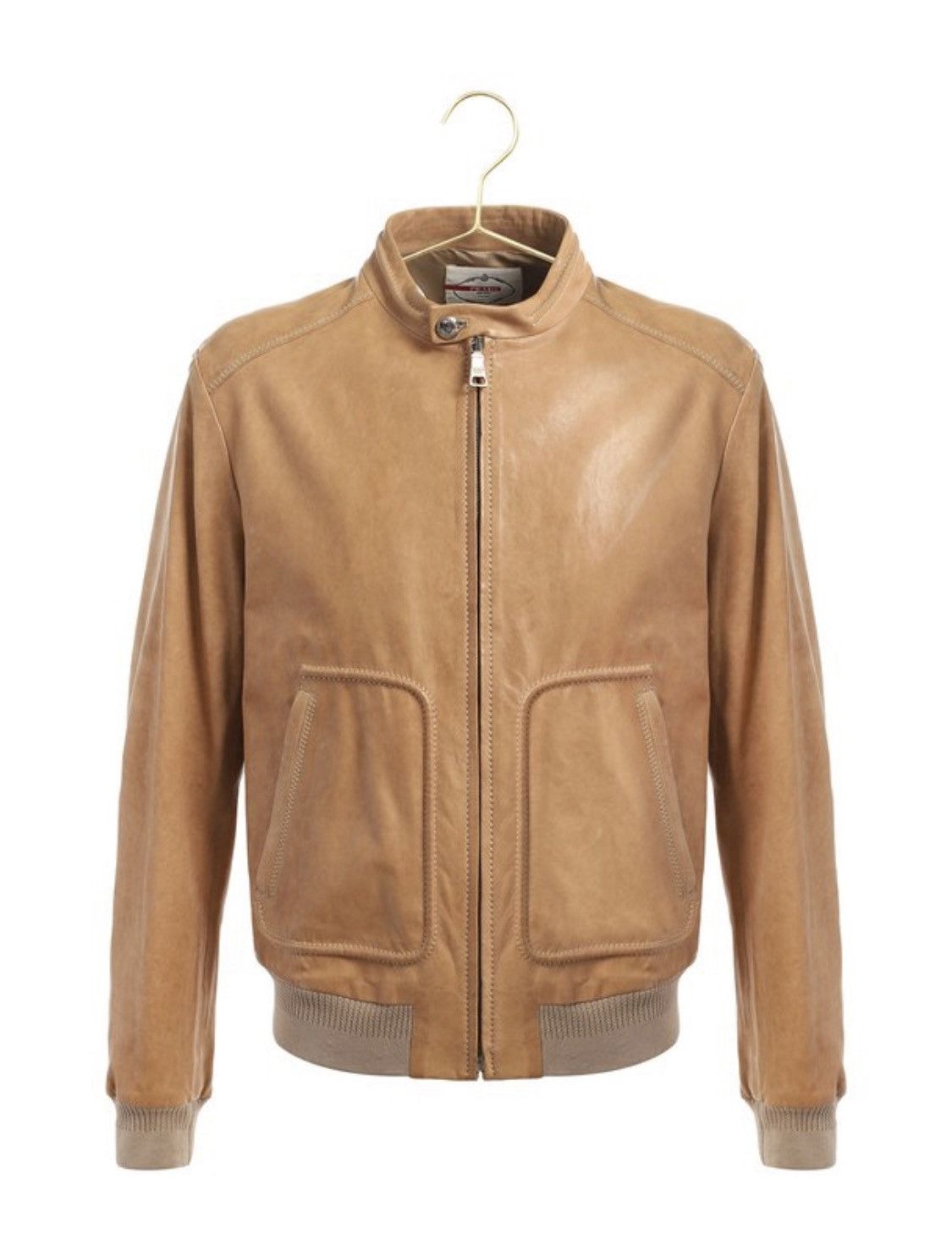 image of Prada Leather Lambskin Biker Jacket in Beige, Men's (Size XL)