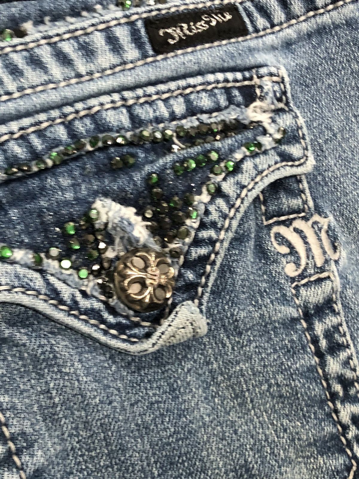 Miss Me Miss Me Jeans Womens 32 Blue Skinny JP4221RSKL flap Bling Size 33" - 3 Thumbnail