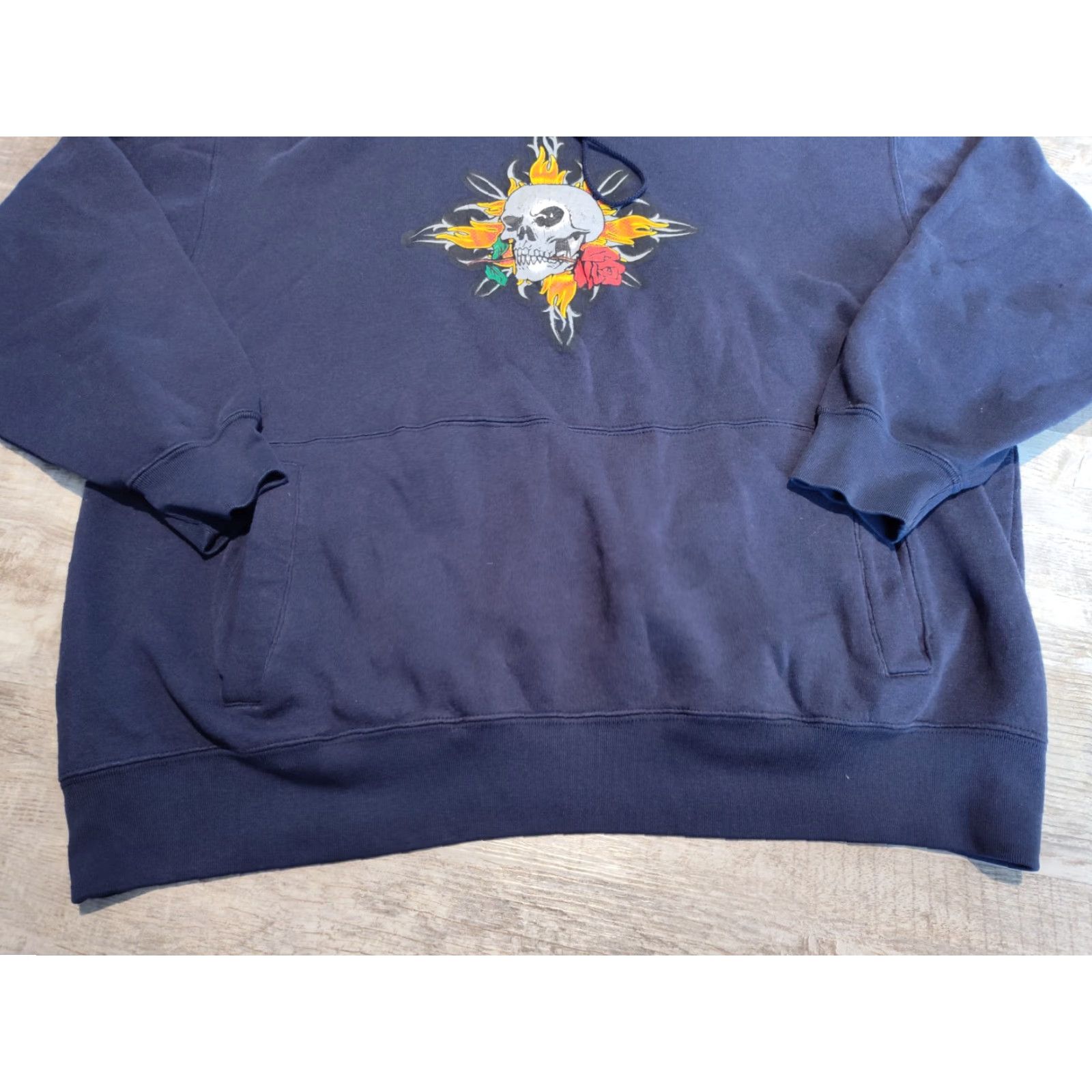 Vintage VINTAGE No Boundaries Mens Hoodie Grunge Skull Flames Rose Blue XL Regular Hoodie Size US XL / EU 56 / 4 - 5 Thumbnail