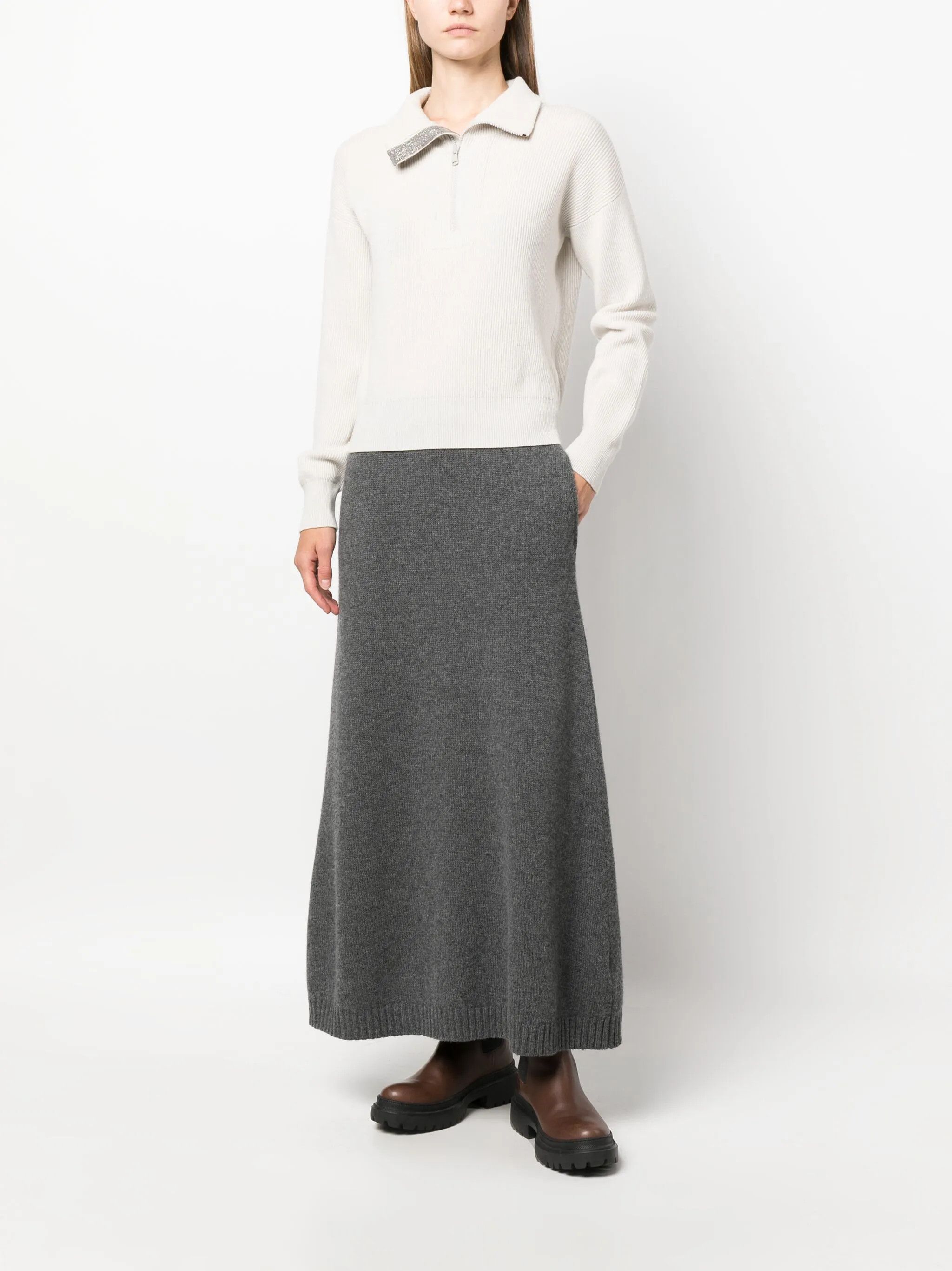 Brunello Cucinelli o1y0825 Turtleneck Cashmere Blend Sweater in White Size S / US 4 / IT 40 - 4 Thumbnail