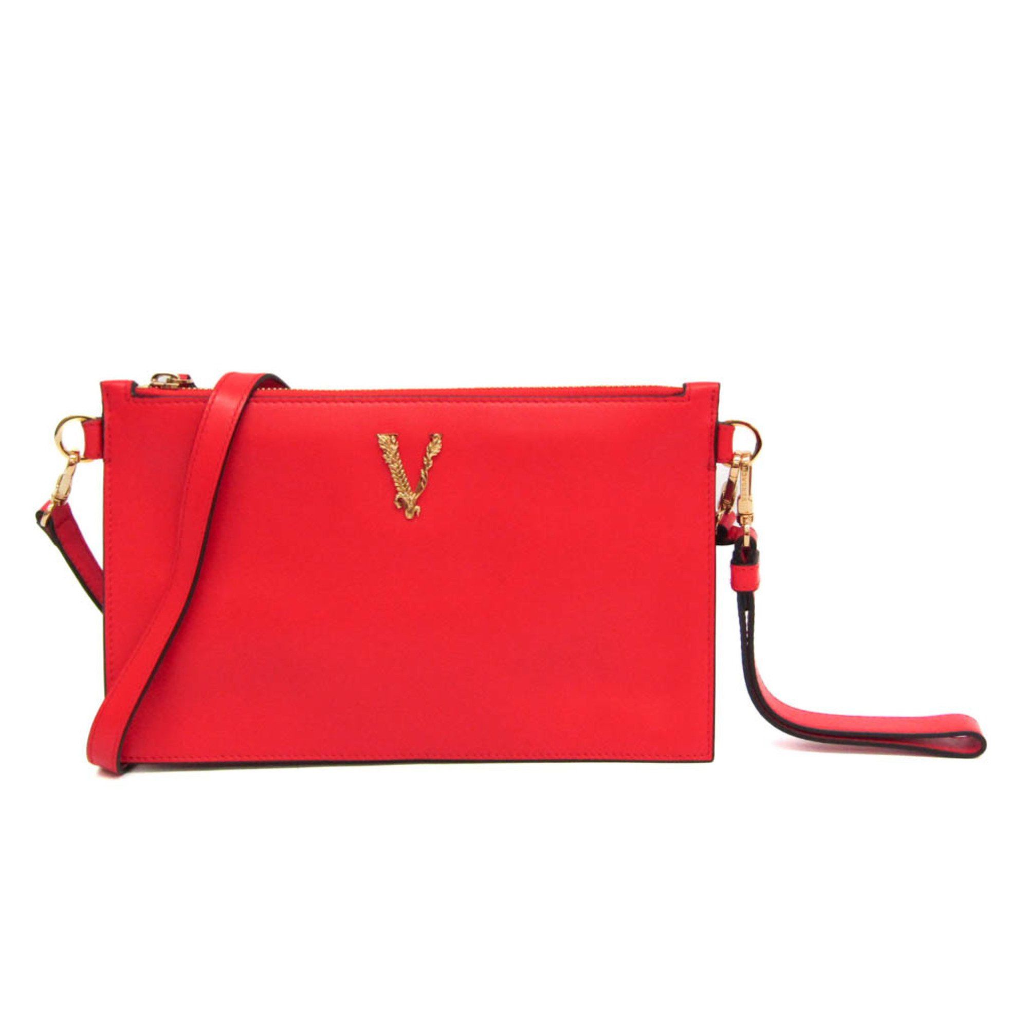 Versace Virtus Women's Leather Shoulder Bag Red Color