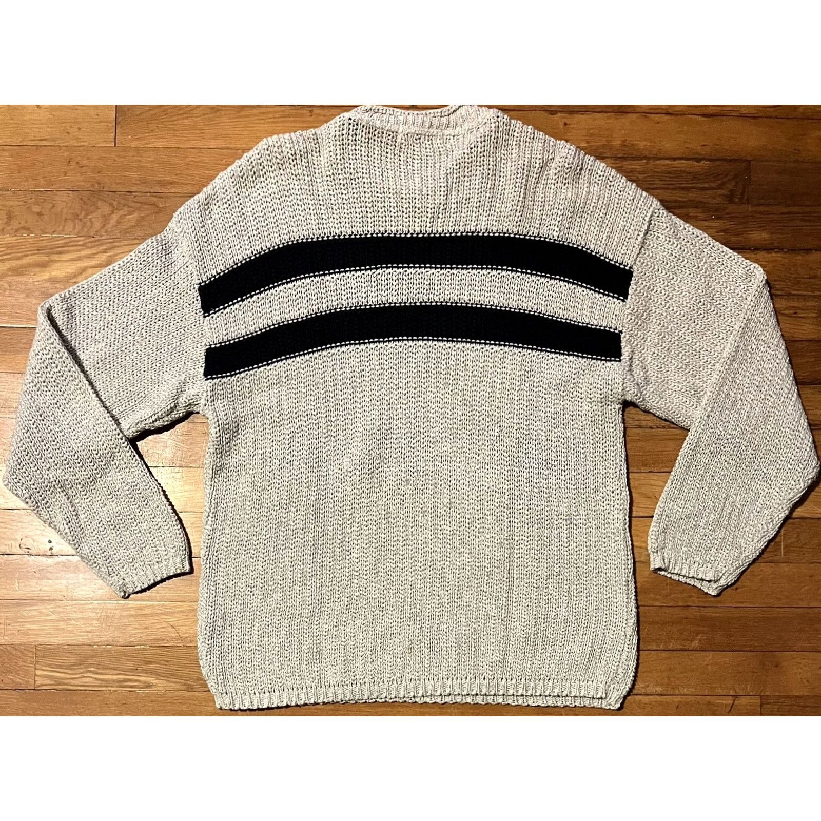 Savane VINTAGE Lavane Sweater Men’s Large Beige Blue 90s Stripes Crew Neck Knit Pullover Casual Formal Workwear Oversized Womens Mens Boys Girls Size US L / EU 52-54 / 3 - 5 Thumbnail
