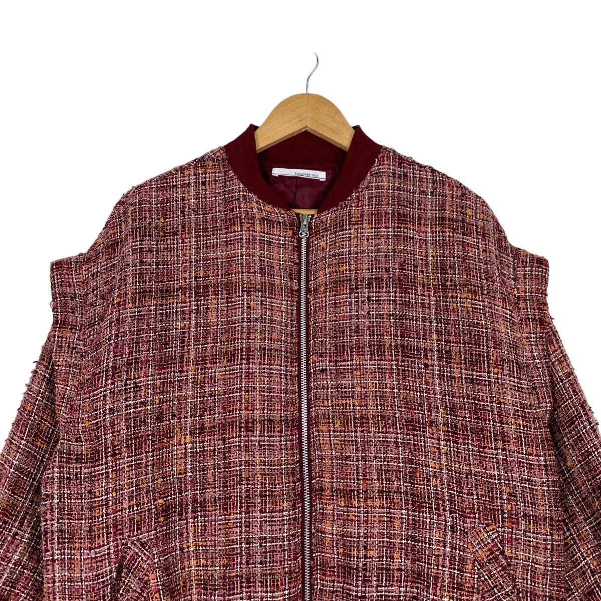 Japanese Brand ELENCARE DUE Red Tweed Bomber Jacket #1113-C51 Size US M / EU 48-50 / 2 - 2 Thumbnail