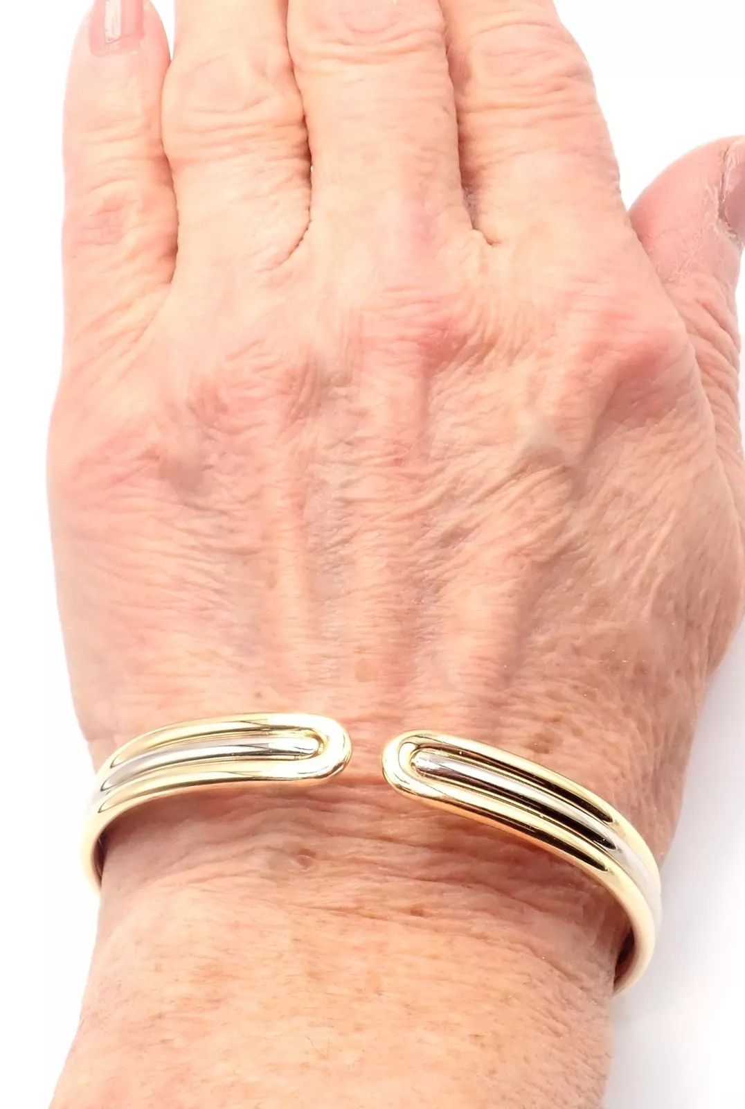 Van Cleef & Arpels 18k Yellow & White Gold Bangle Cuff Bracelet Size ONE SIZE - 12 Thumbnail