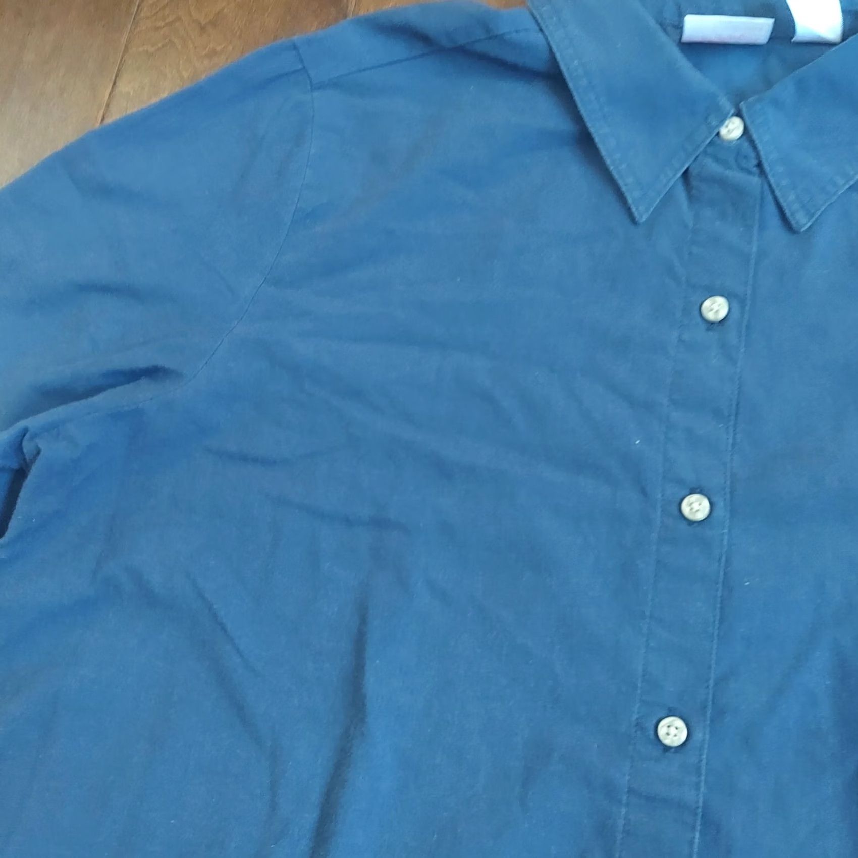 Vintage Chic Classic Collection Women's Blue Long Sleeve Button-Up Dress Shirt L Blue Solid Cotton-Polyester B720 Size L / US 10 / IT 46 - 6 Thumbnail