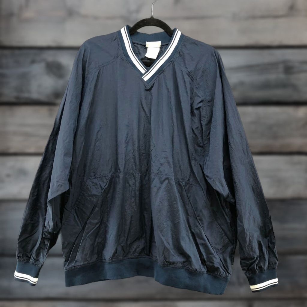 Vintage VTG Discus Athletics Windbreaker Jacket Pullover Men 2XL Navy Blue V-Neck Nylon Lightweight Water-Resistant Zipped Pockets Mens Size US XXL / EU 58 / 5 - 1 Thumbnail