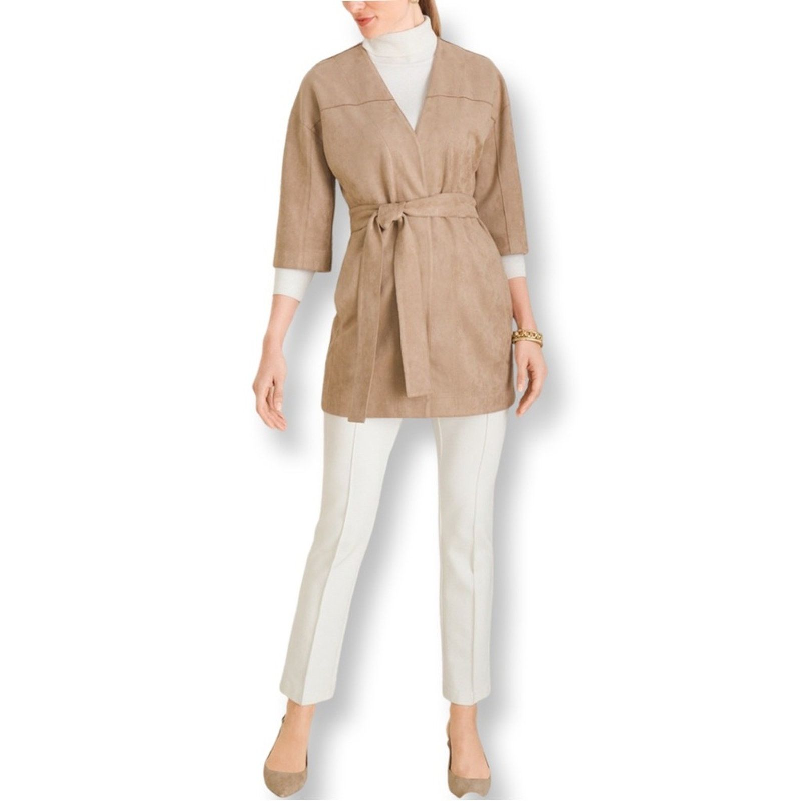 Chicos Chico’s Tan Faux Suede Kimono Coat With Belt Size M / US 6-8 / IT 42-44 - 1 Thumbnail