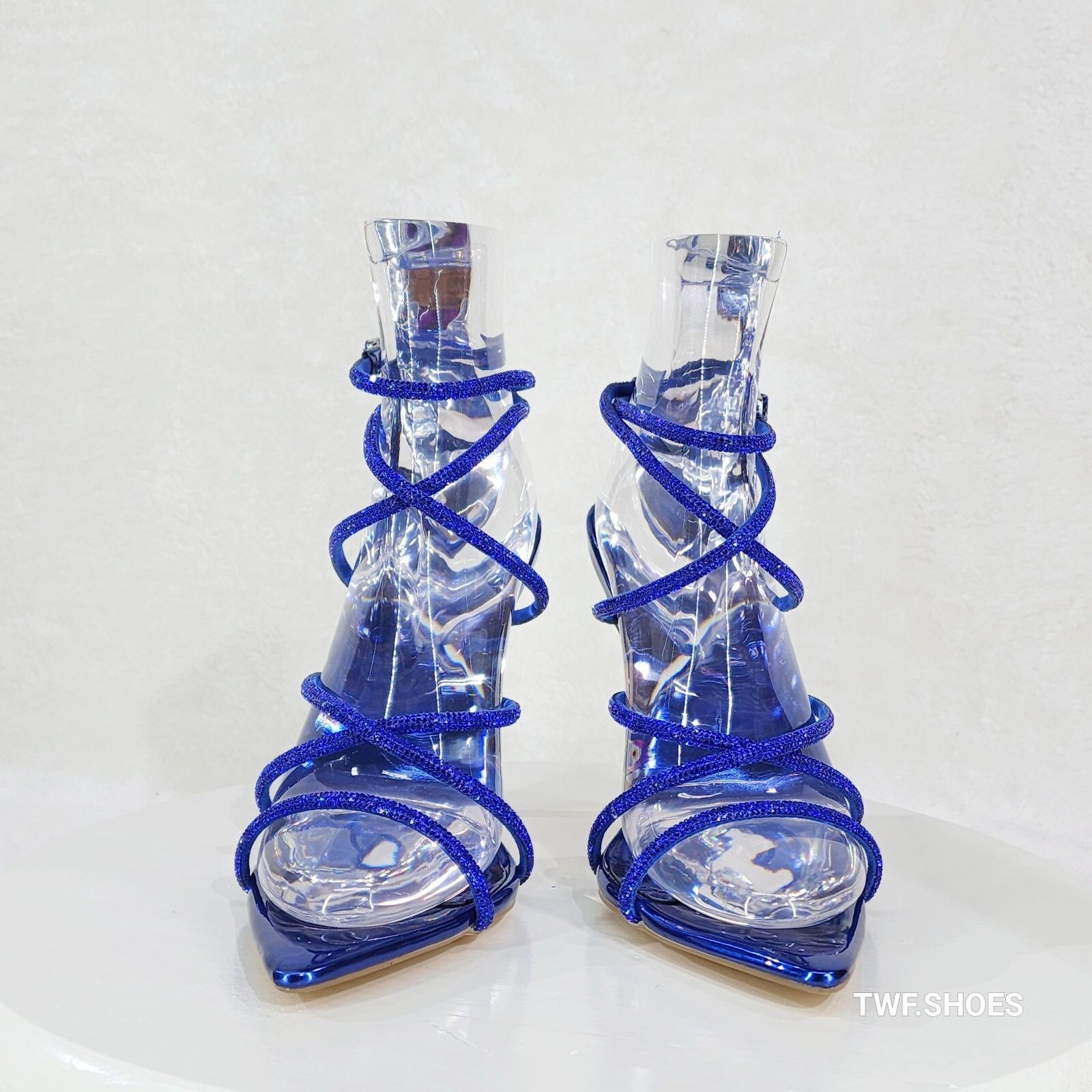 Other Party Town Blue Metallic Strappy Rhinestone Pointy Toe High Size US 9 / IT 39 - 7 Thumbnail