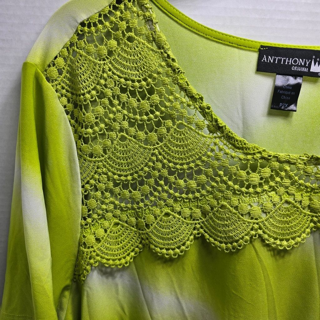 Anthony Vaccarello Antthony Bright Green Lace Yoke Short Sleeve Tee Size XXL / US 16-18 / IT 52-54 - 2 Thumbnail