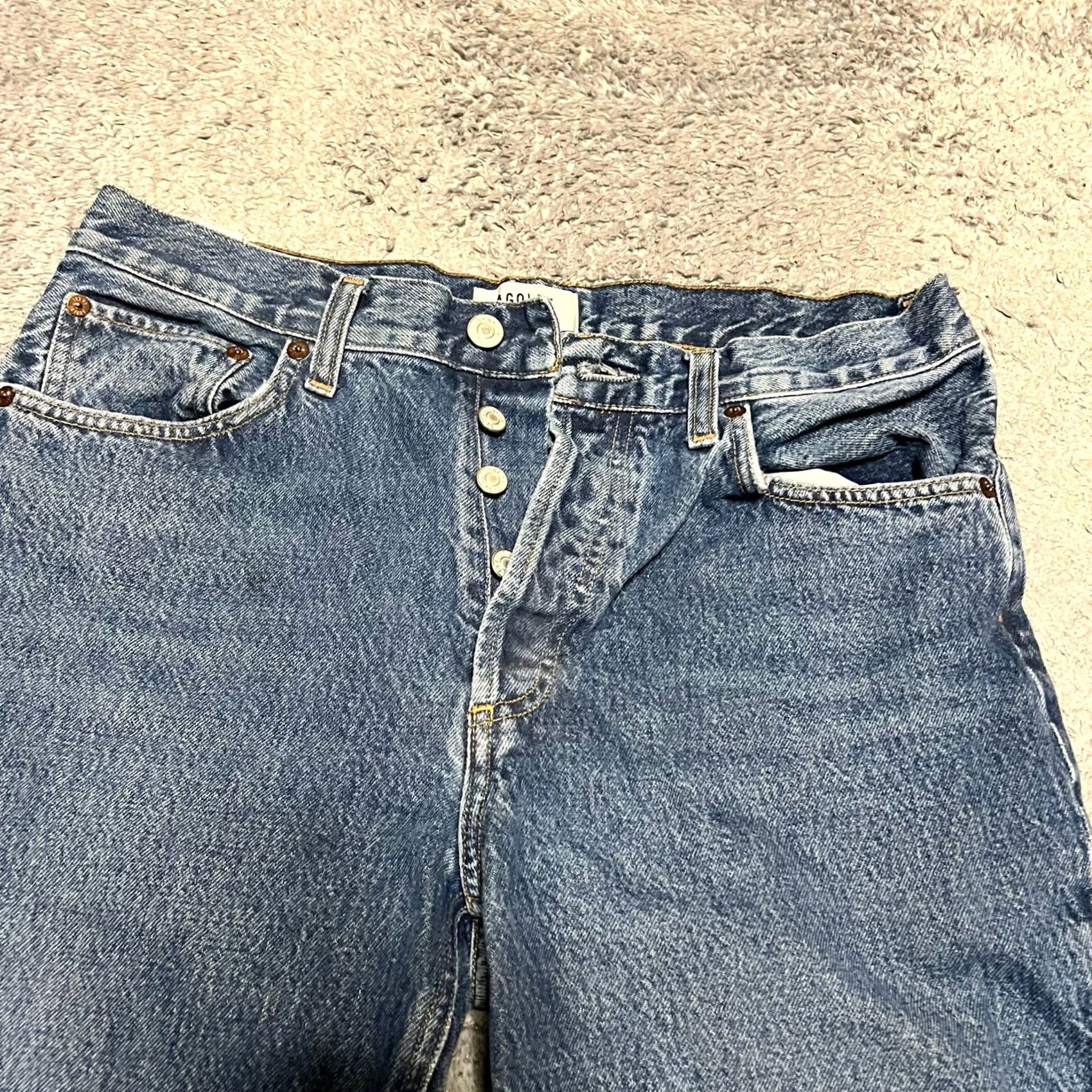Agolde Agolde Jeans Womens 28 Blue Denim Relaxed Boot Cut Button Fly Raw Hem 31x28 Size 28" / US 6 / IT 42 - 2 Thumbnail
