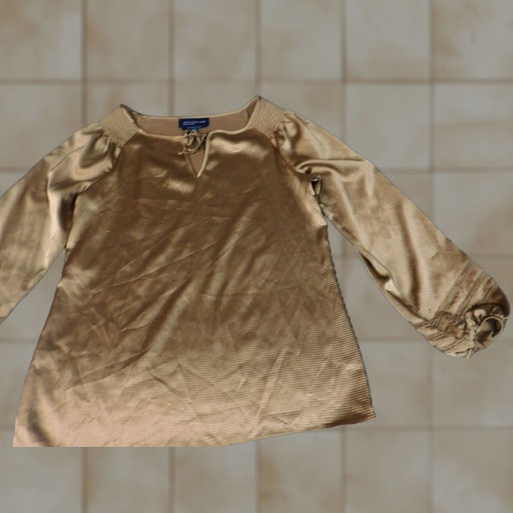 Jones New York Jones New York Blouse Top S Womens Gold Polyester Crew Neck Stretch Cap Sleeve Pullover Casual Size S / US 4 / IT 40 - 1 Thumbnail