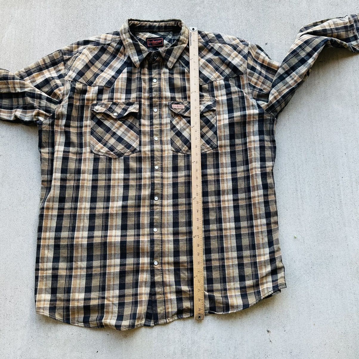 FiveBrother Five Brother Mens 3XLT Brown Black Plaid Pearl Snap Flannel Size US XXL / EU 58 / 5 - 6 Thumbnail