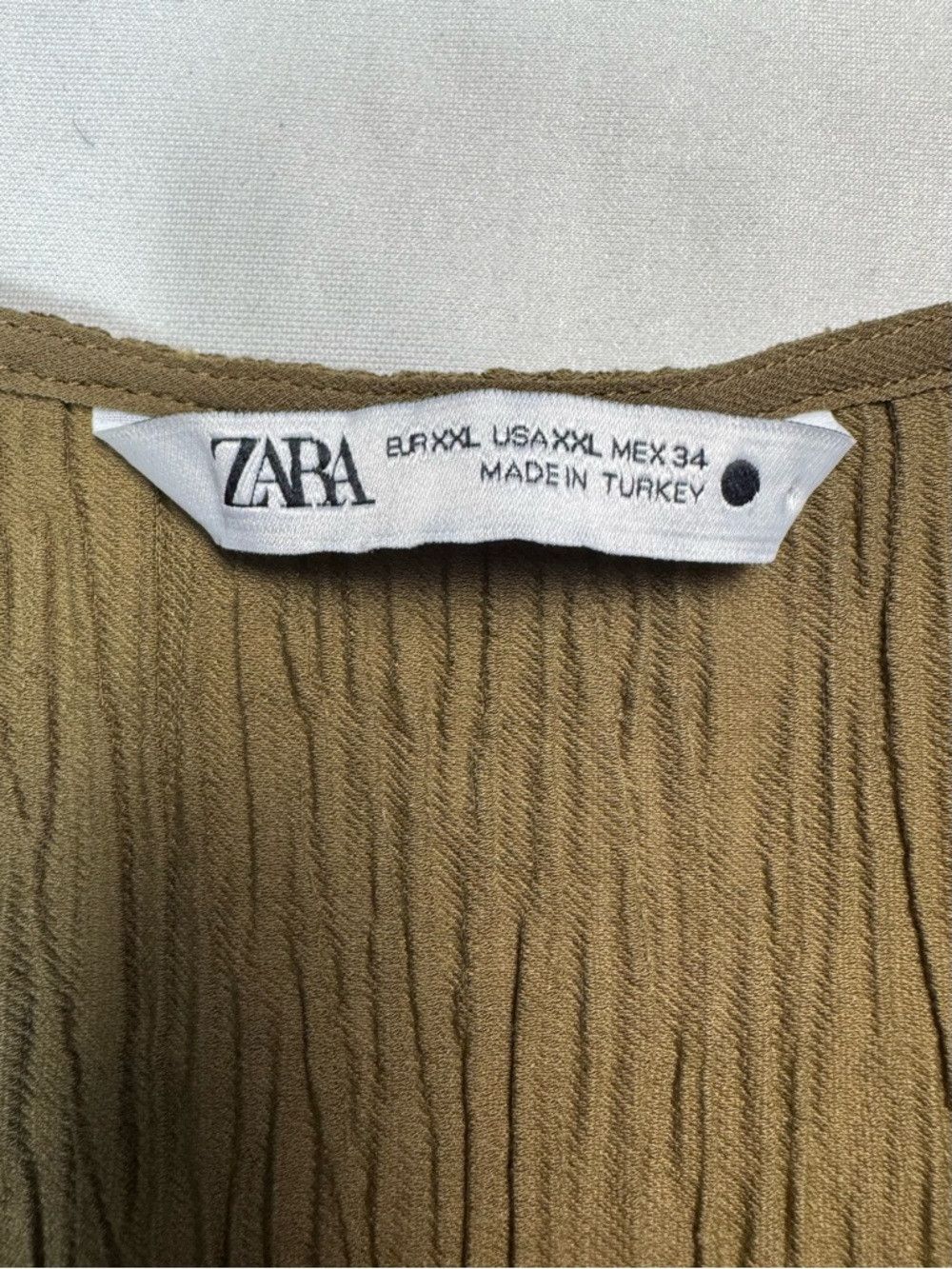 Zara Zara Crinkle Textured Button Olive Khaki Blouse Top Size L Size L / US 10 / IT 46 - 6 Thumbnail