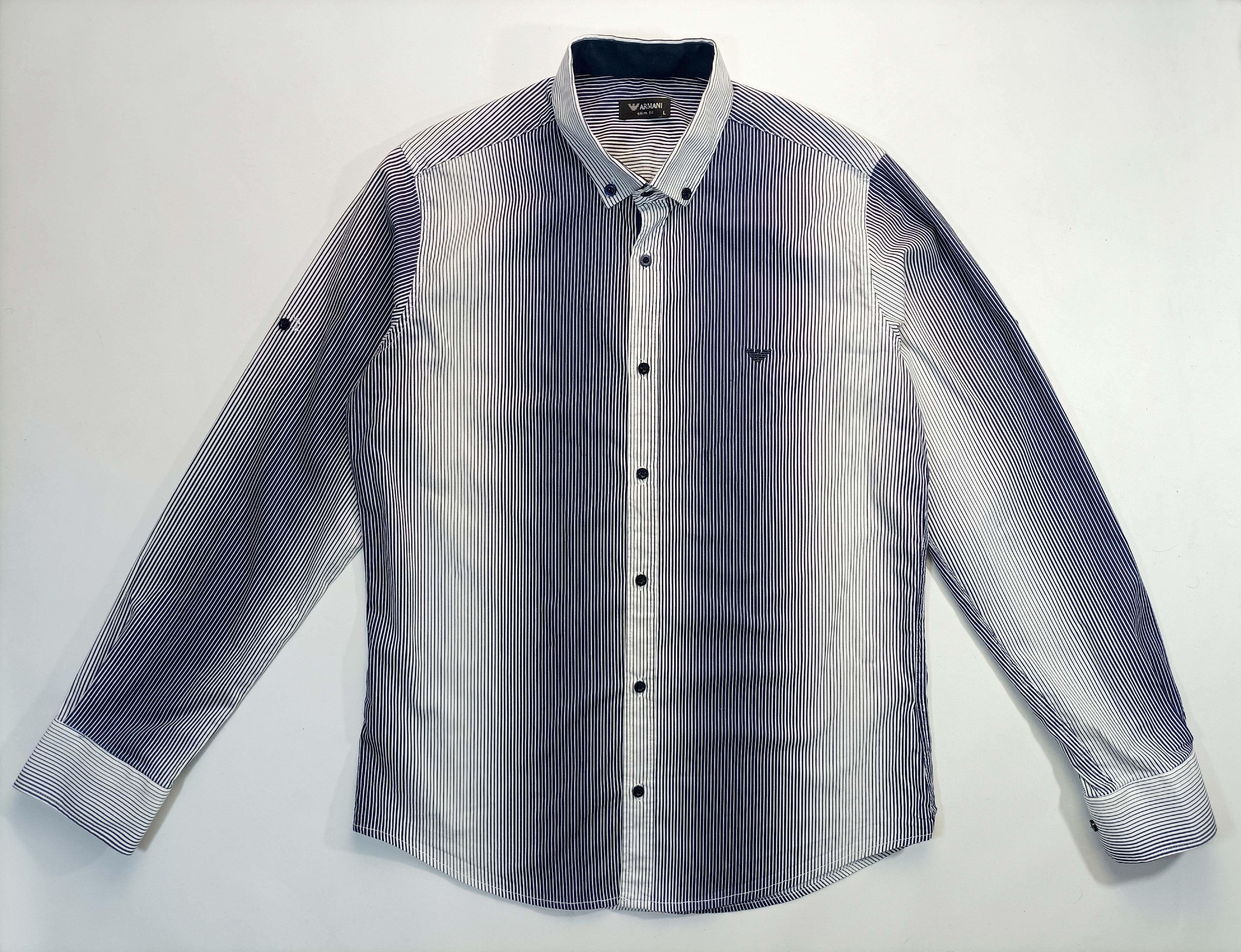Armani Armani Mens Slim Fit Striped Button Down Shirt Black White L Size US L / EU 52-54 / 3 - 1 Thumbnail