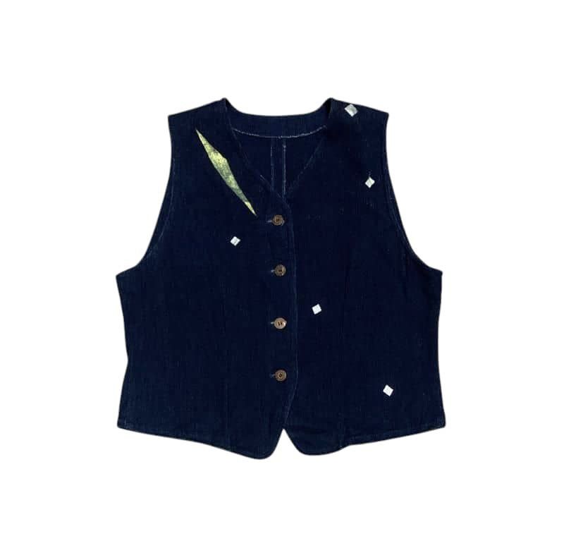 Japanese Brand Vintage Japanese Painted Denim Vest Jacket Size US S / EU 44-46 / 1 - 2 Thumbnail