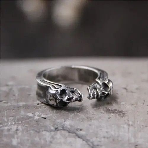 Jewelry Gothic Double Skull Ring Size ONE SIZE - 3 Thumbnail
