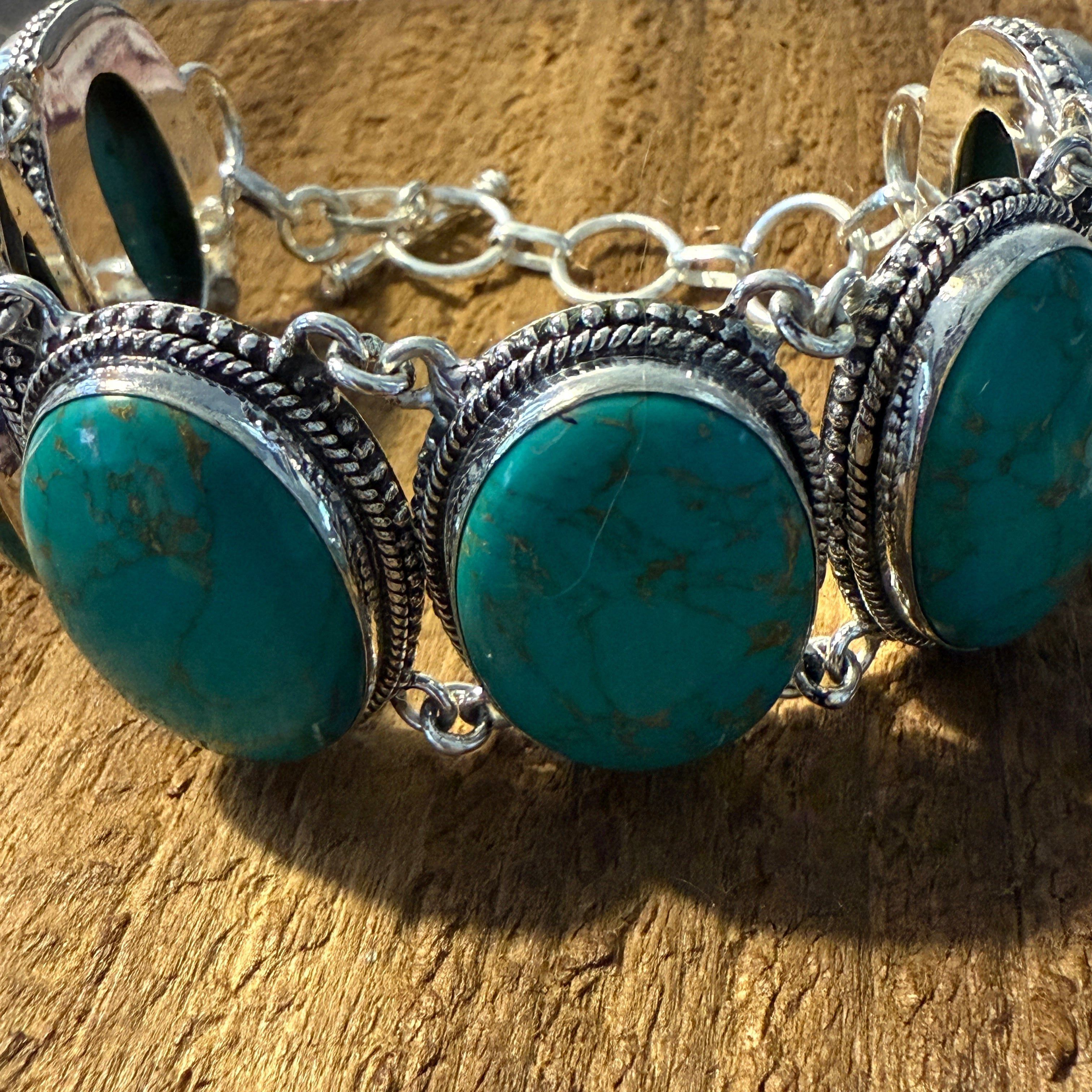 Other Copper Turquoise Sterling Silver Link Bracelet Gift Box Size ONE SIZE - 5 Thumbnail