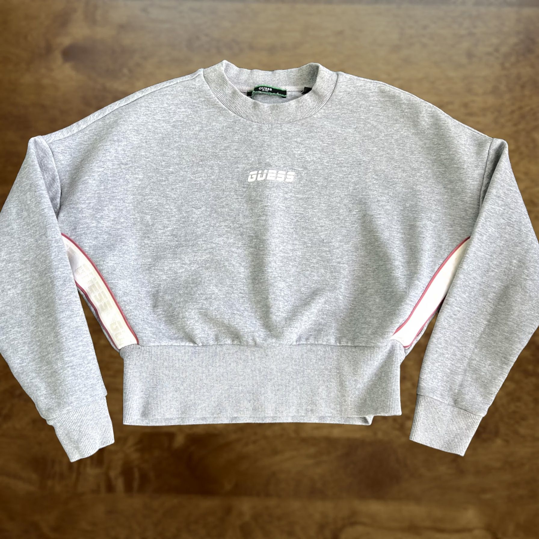 Guess GUESS Sweatshirt Womens XS Gray Cropped Logo Tape Crewneck Fleece Pullover Size XS / US 0-2 / IT 36-38 - 1 Thumbnail