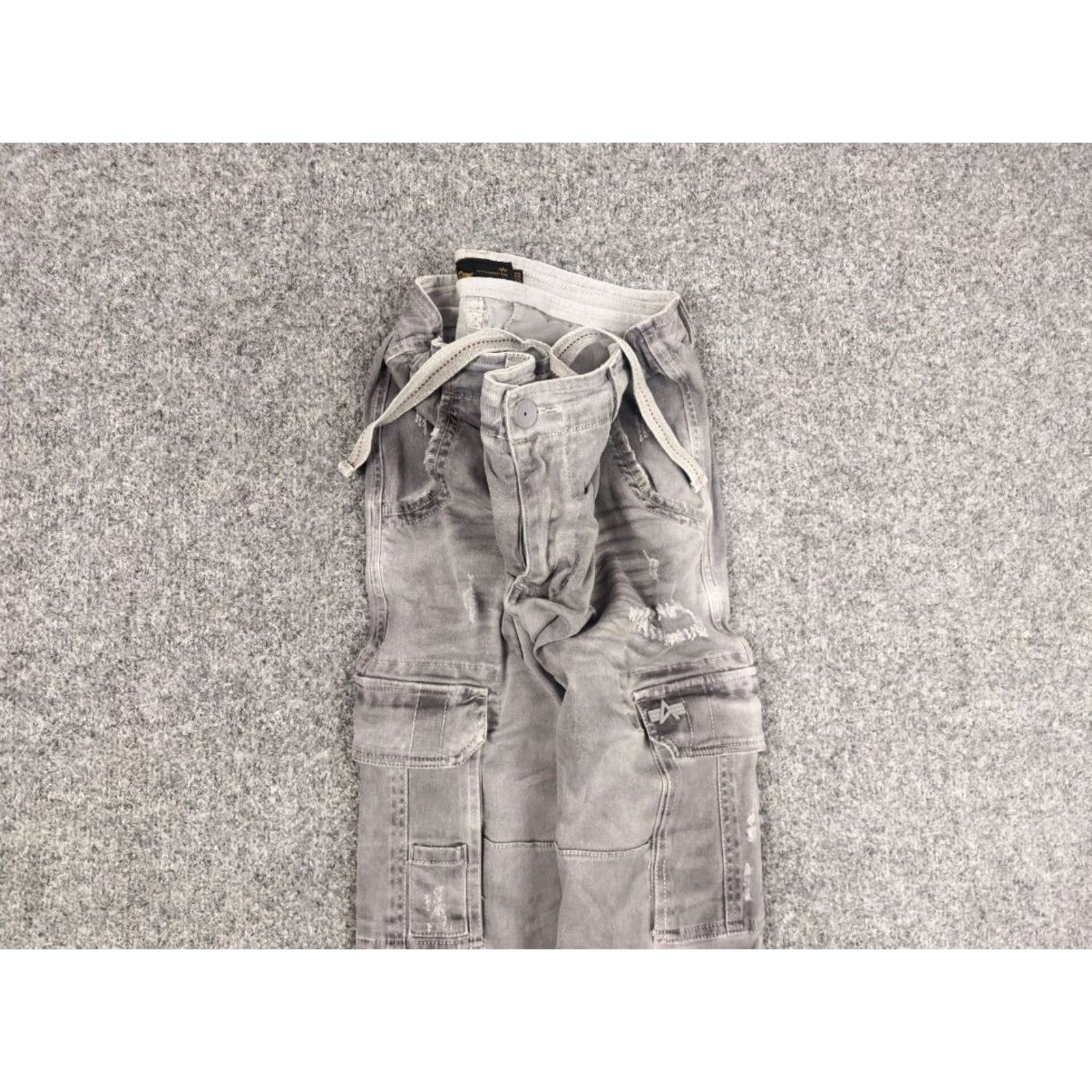 Vintage Alpha Industries Cargo Pants Mens Regular 32 Gray Cotton Blend Cargo Pocket 90s Army Canvas Straight Flat Front Size US 32 / EU 48 - 4 Thumbnail