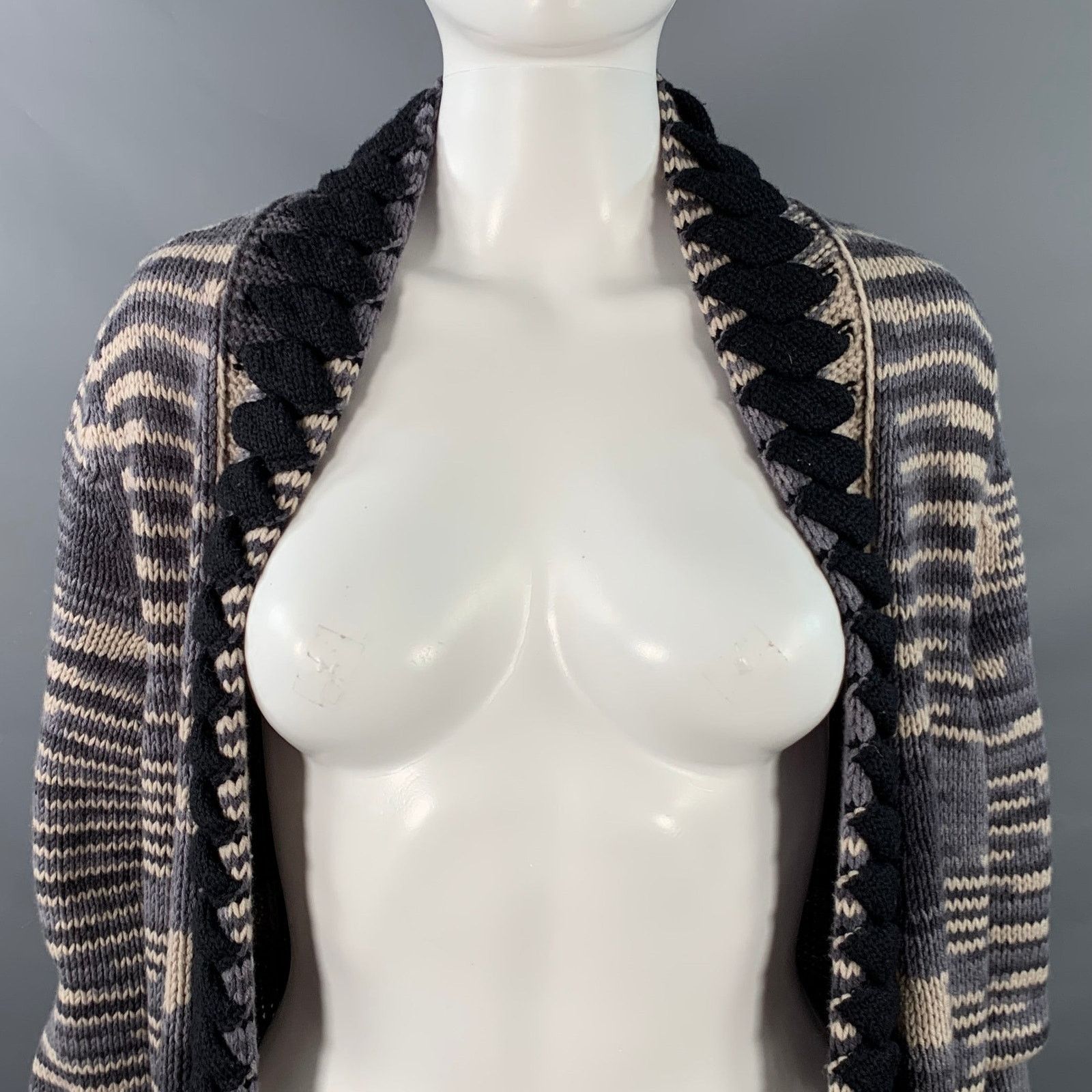 Missoni Grey Black White Cashmere Wool Stripe Open Front Cardigan Size M / US 6-8 / IT 42-44 - 2 Thumbnail