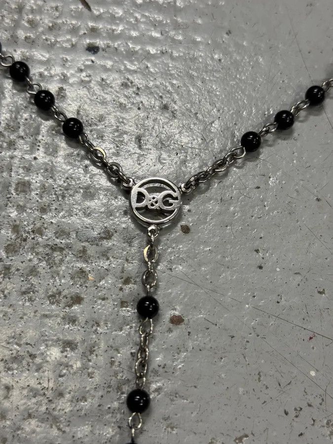2000s Dolce & Gabbana Black Rosary Cross Necklace