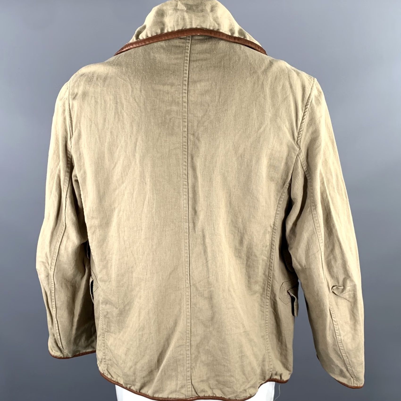Kapital KAPITAL Jacket Khaki Cotton Hemp Leather Trim Notch Lapel XL Men Size US XL / EU 56 / 4 - 4 Thumbnail