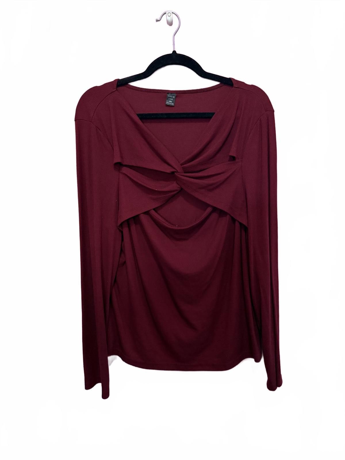 Designer Chic Burgundy Long Sleeve Top with Twist Detail Size 4XL / US 24-26 - 2 Thumbnail