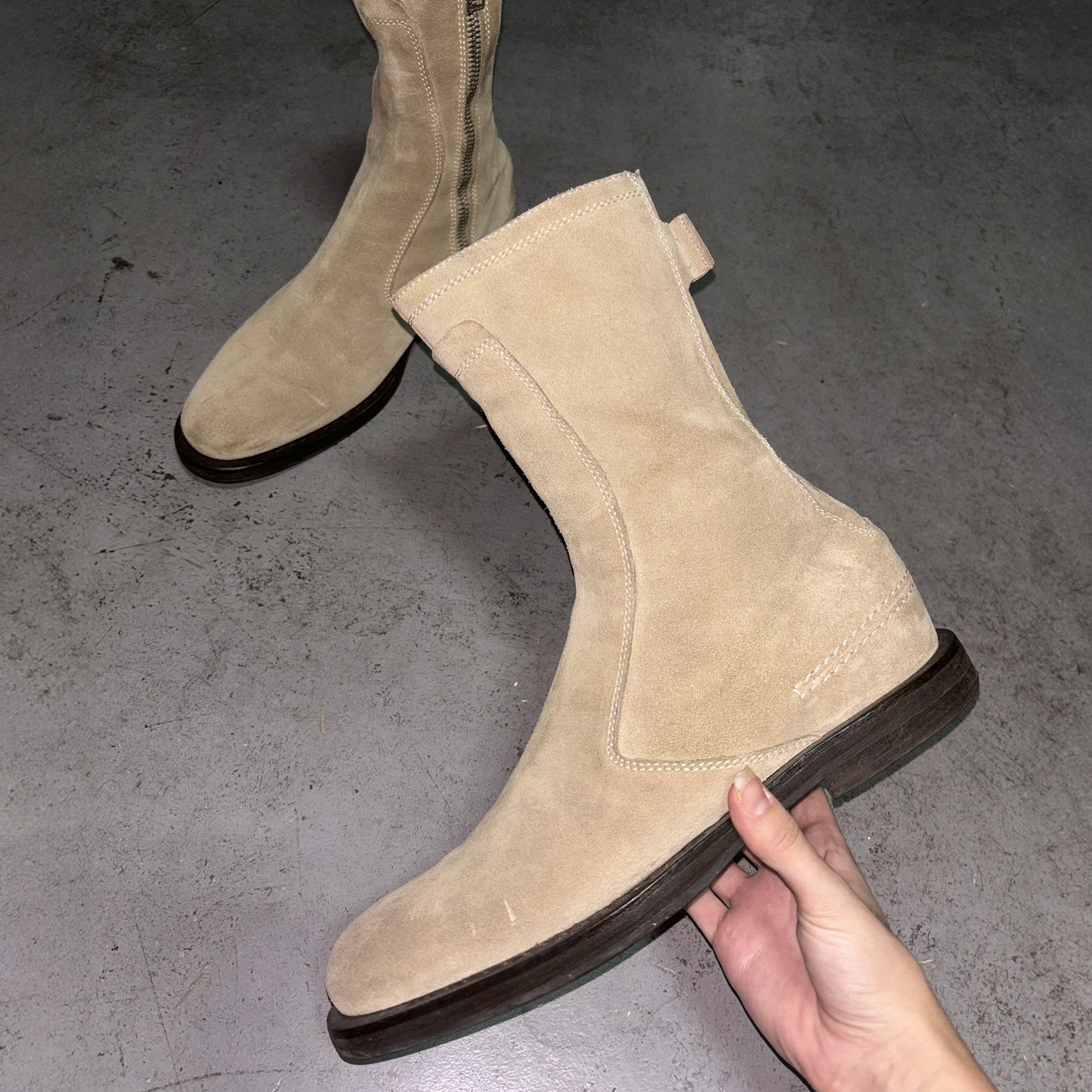 Dior Dior Homme FW04 “VOTC” Chelsea Moto Beige Boots (42,5 EU