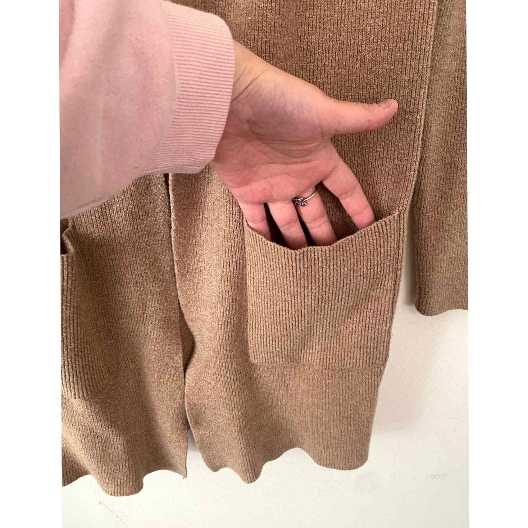 Vintage Verve Ami Cardigan Verve Ami Cardigan Tan Knit Open Front Long Side Slit Sweater Women Small Regular Tan Womens Size S / US 4 / IT 40 - 3 Thumbnail