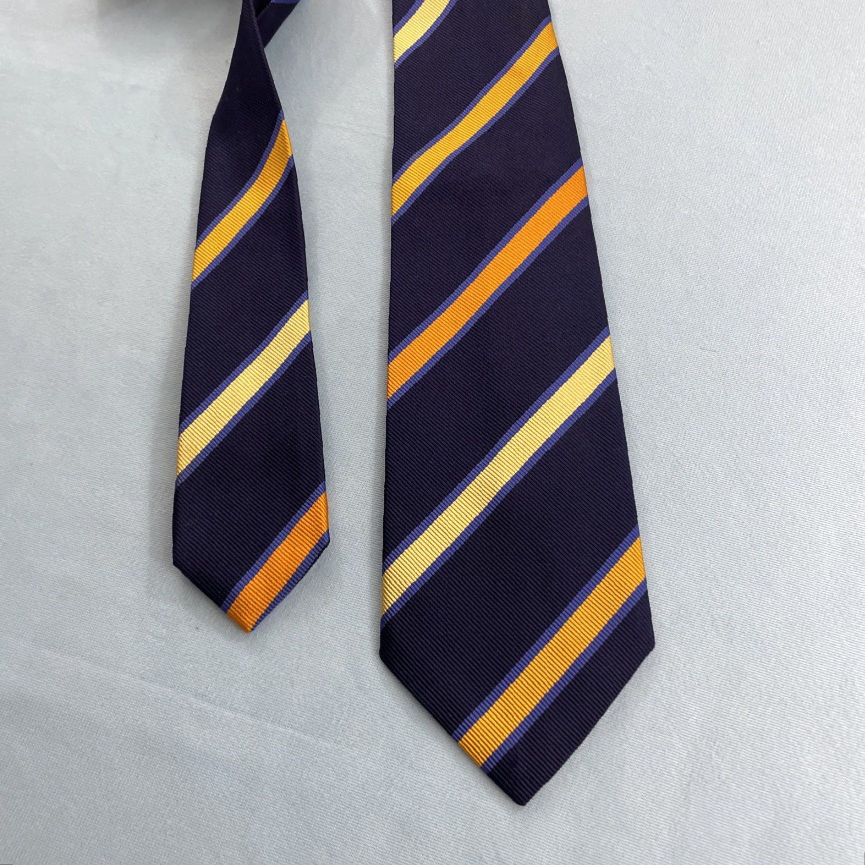 Vintage Ben Silver Silk Repp Tie 3.7x61" Long Blue Gold Yellow Stripe Vtg Money Capsule Men Tie Silk Business Executive Capsule Necktie Mens Size ONE SIZE - 7 Thumbnail