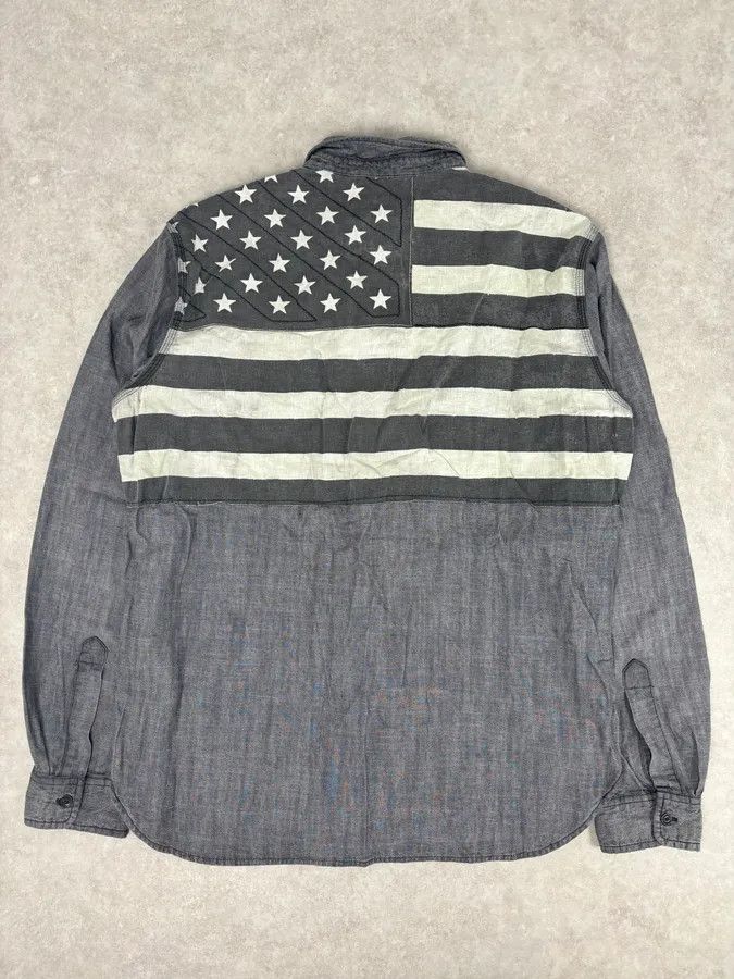 Polo Ralph Lauren 2000s Ralph Lauren Grey Denim Shirt American Flag Patch Size US L / EU 52-54 / 3 - 5 Thumbnail
