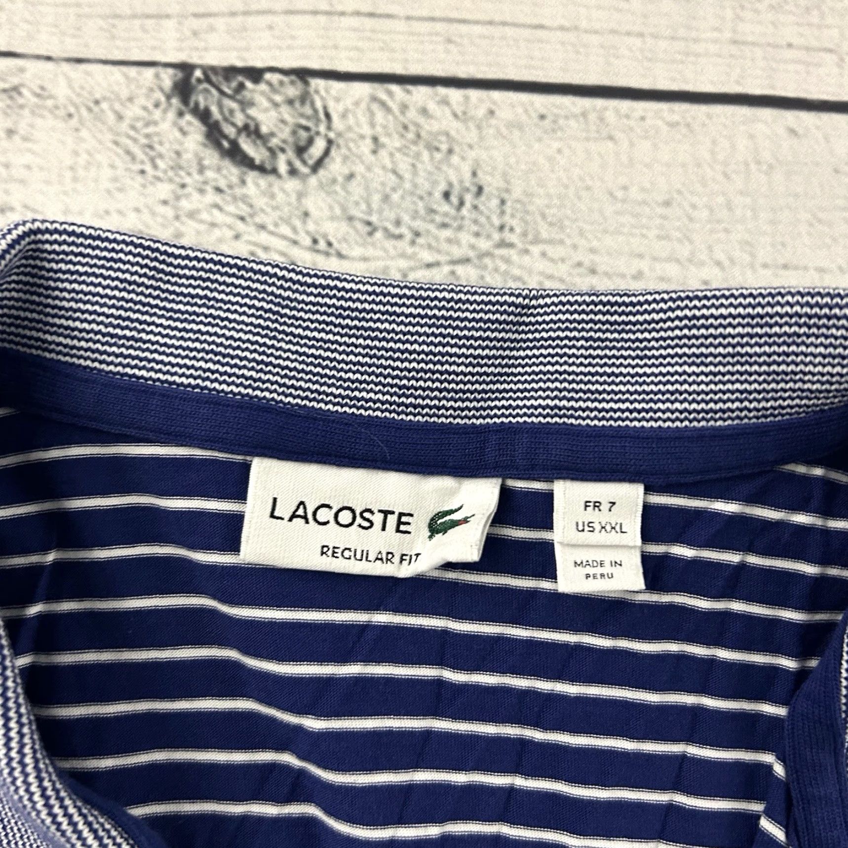Lacoste Lacoste Striped Polo Shirt Mens XXL Regular Fit Short Sleeve Blue White Logo Polo Shirt Size US XXL / EU 58 / 5 - 3 Thumbnail