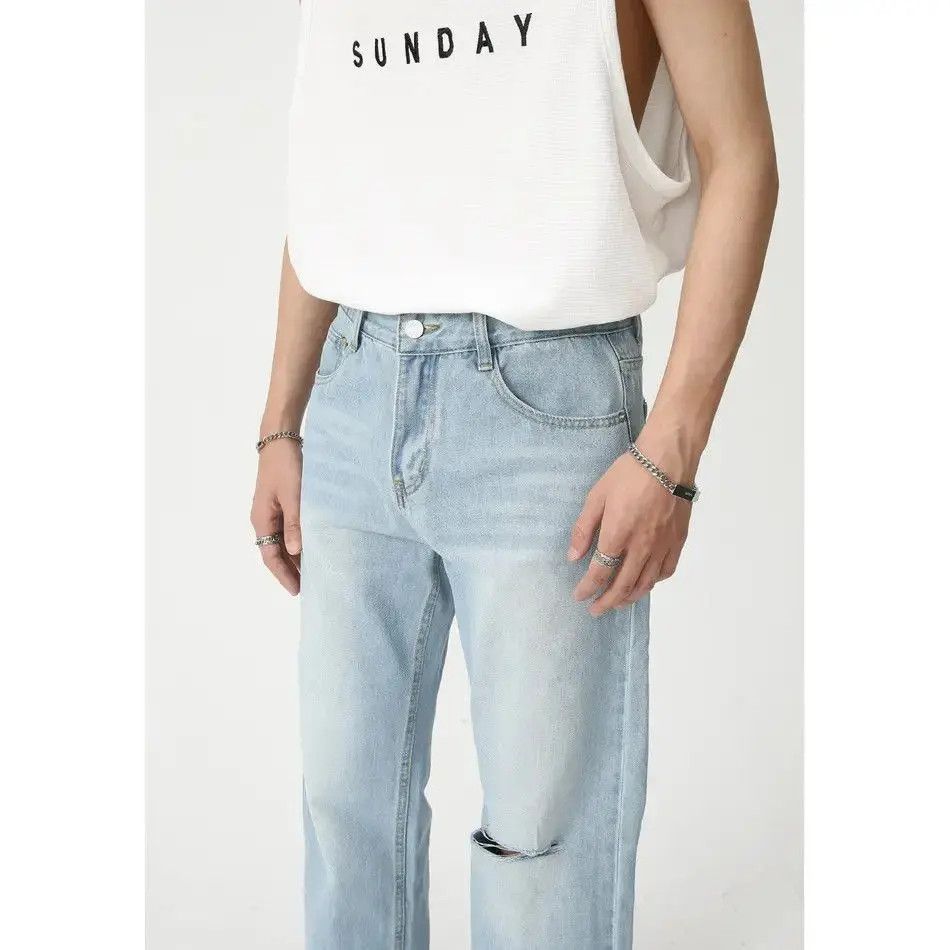 Japanese Brand Retro loose straight leg ripped jeans Size US 32 / EU 48 - 3 Thumbnail