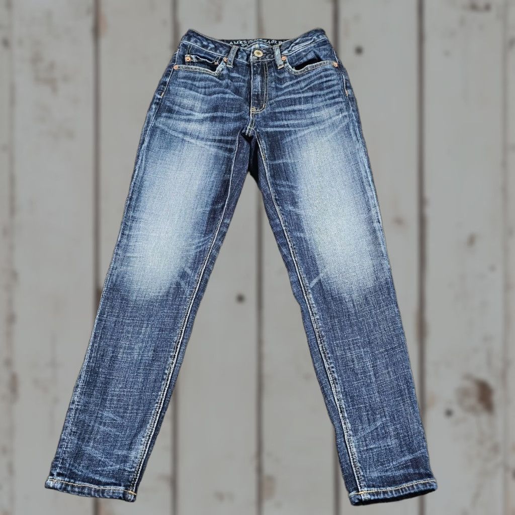 American Eagle Outfitters VINTAGE American Eagle Outfitters Womens Jeans Size 0 Tapered Mom Fit Dark Wash Denim Stretch Inseam 25 Inches Size 25" / US 0 / IT 36 - 1 Thumbnail