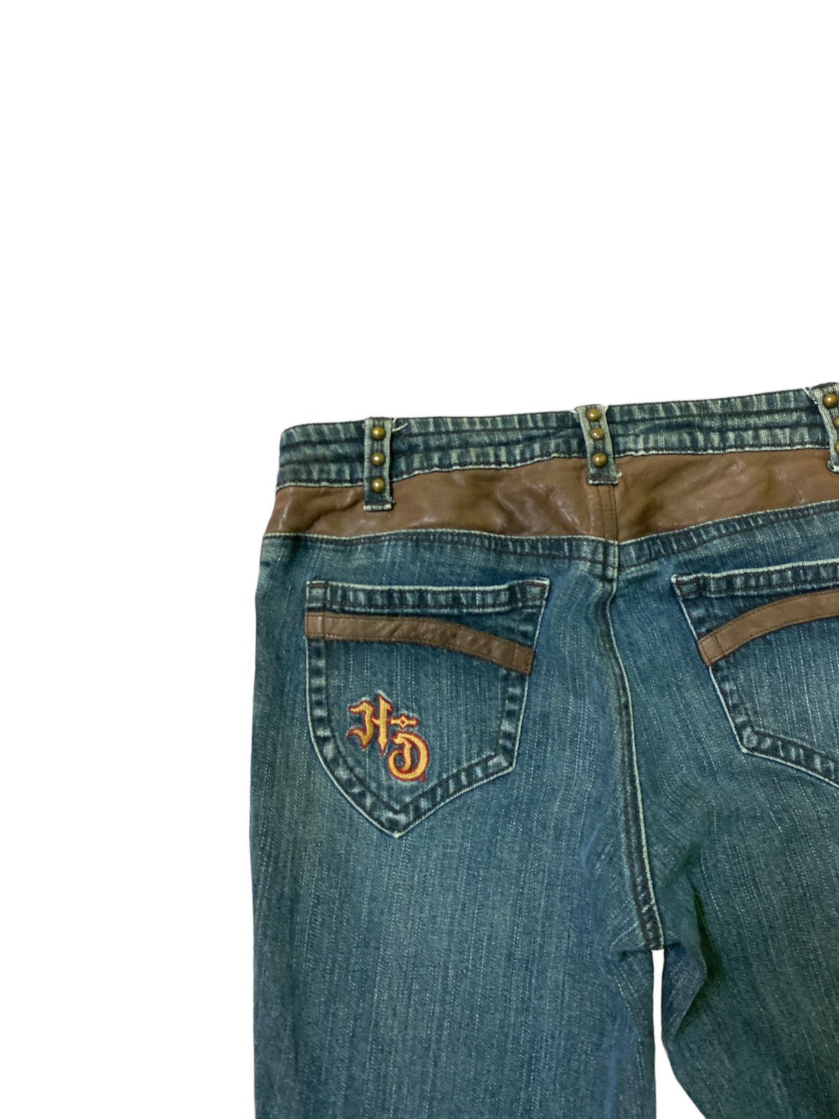 Harley Davidson Flared HARLEY DAVIDSON Leather Boot Cut Denim Jeans Size US 29 - 12 Thumbnail