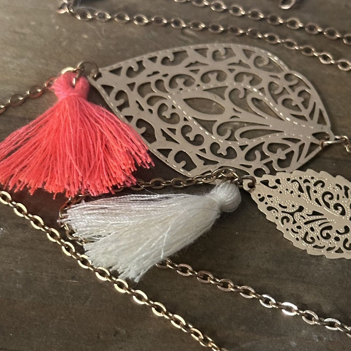 Other Long filigree leaf link with multi color tassels necklace Size ONE SIZE - 4 Thumbnail