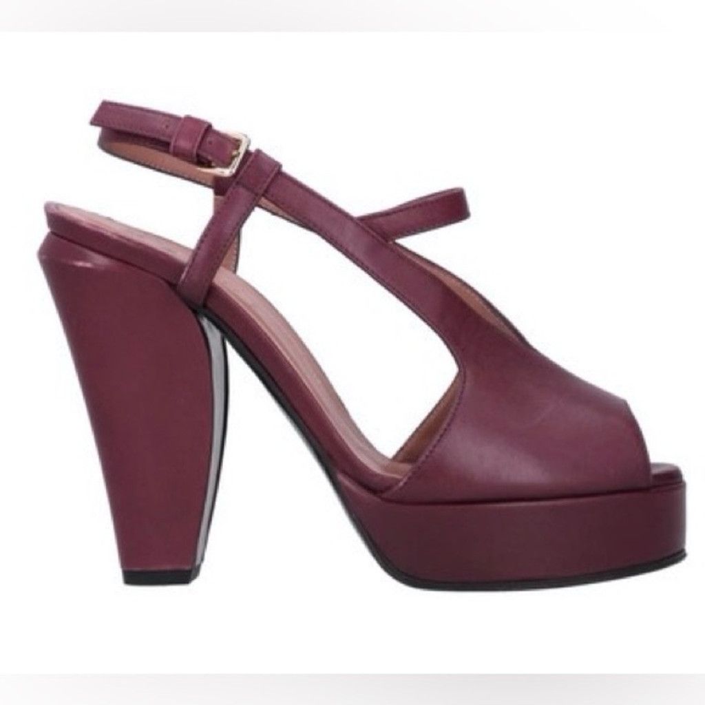 Marni MARNI Burgundy Leather Sculptured Heeled Sandals Size 38/ 8 Size US 8 / IT 38 - 2 Thumbnail